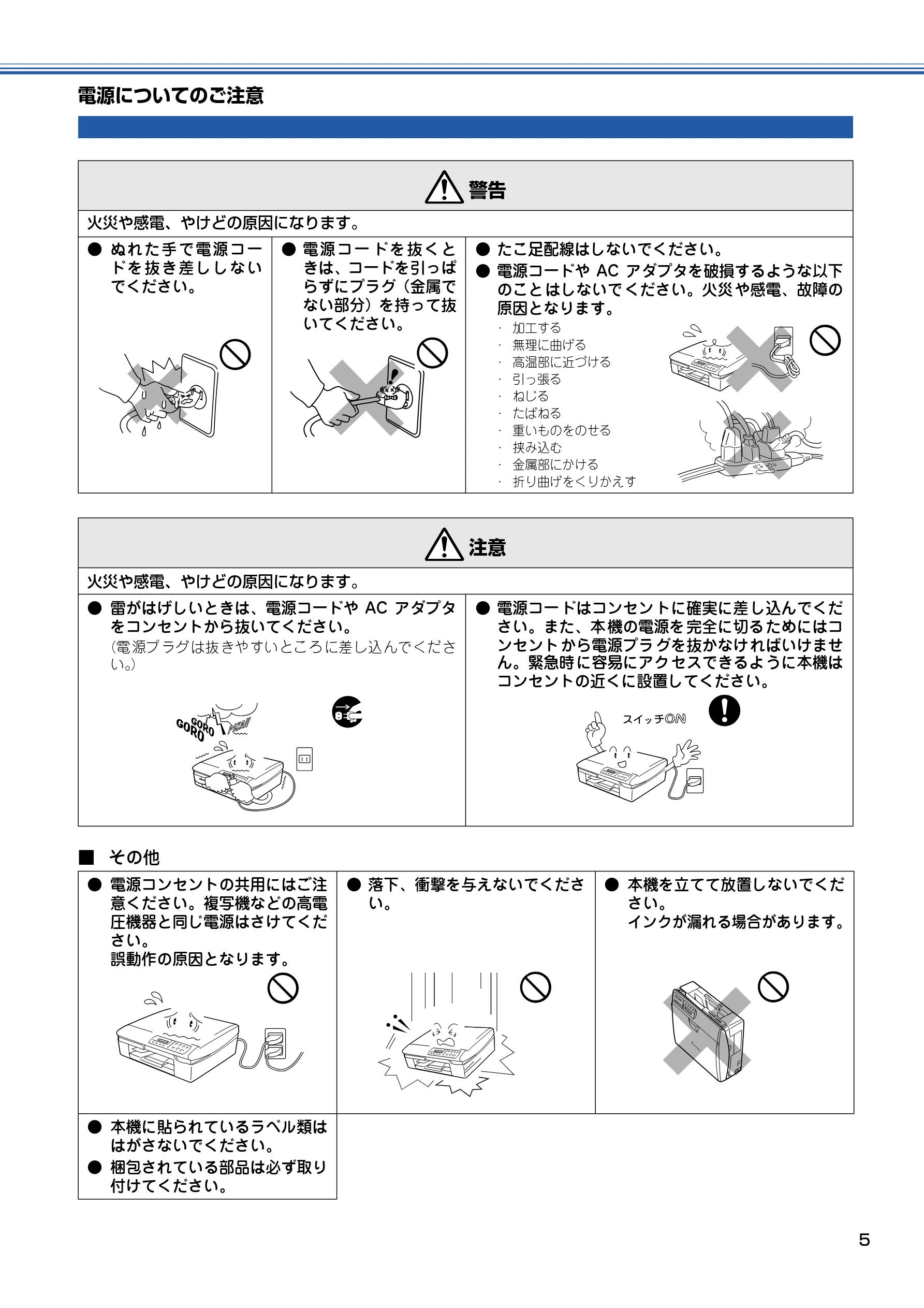 ブラザー DCP-115C かんたん設置ガイド — 電源についてのご注意 — 図版 6-1 — 6ページ