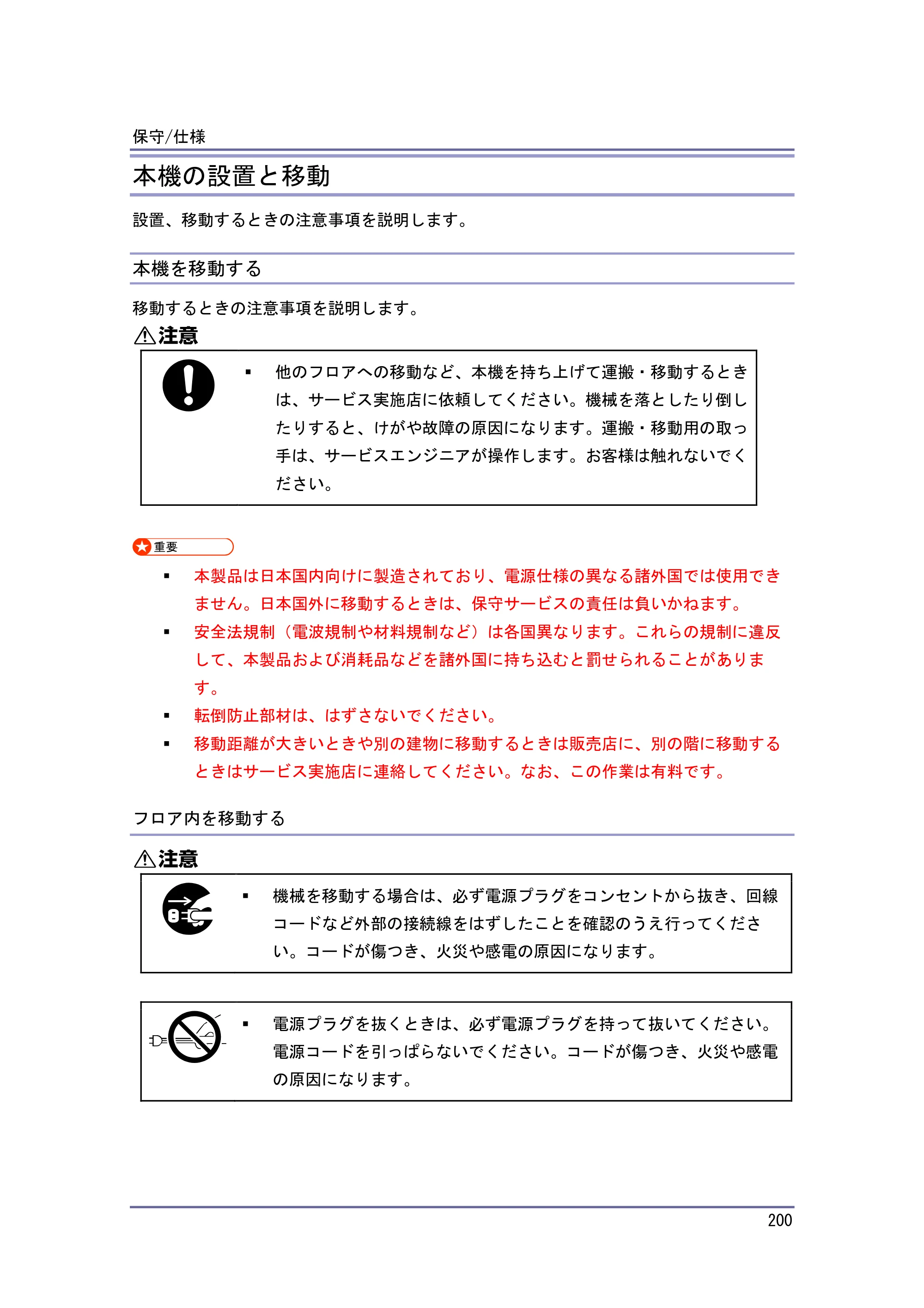キヤノン iR W1040/W1040N 本機をお使いになる方へ （PDF形式／8.53Mバイト） — 移動後の設置条件 — 原本ページ — 201ページ