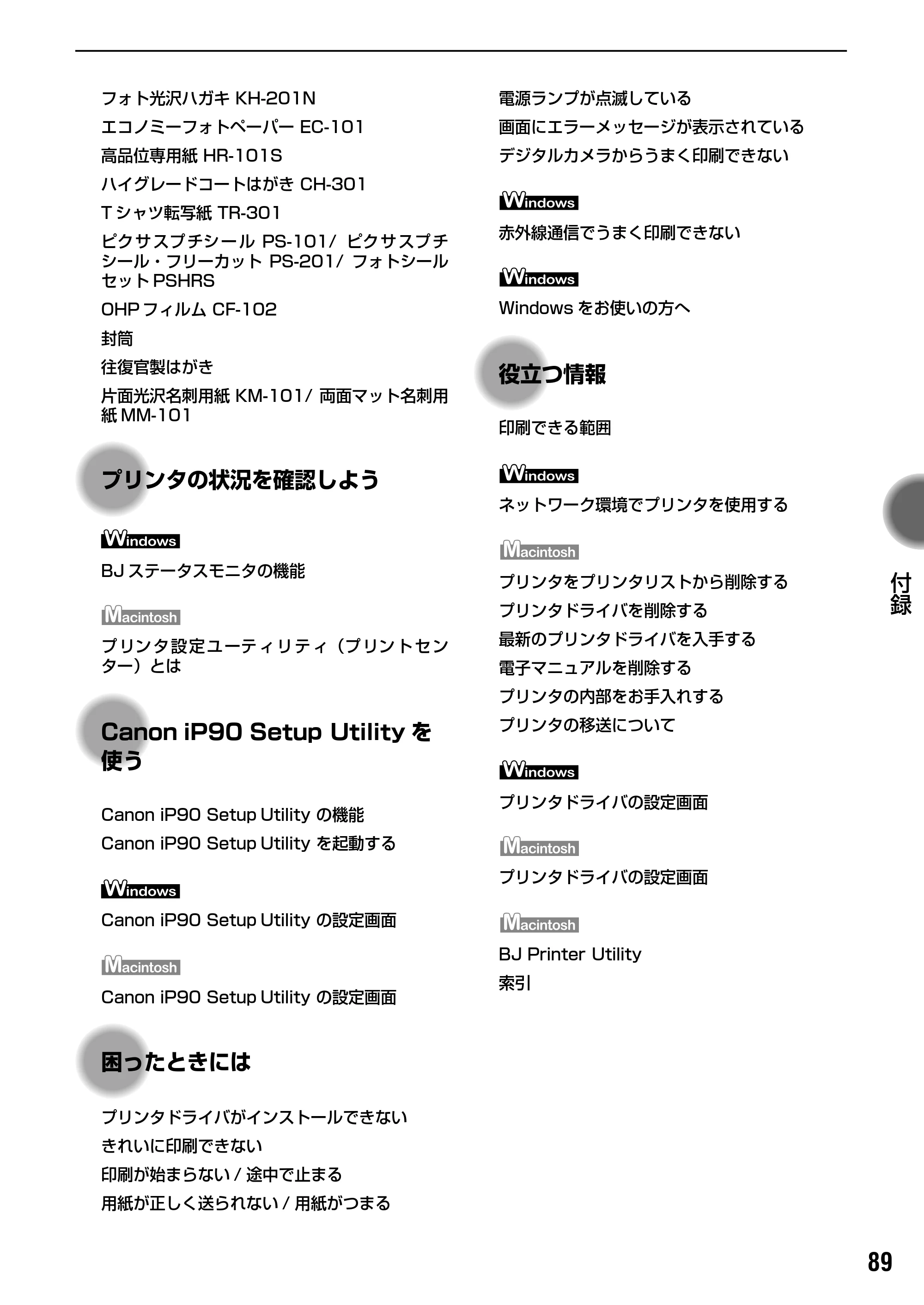 キヤノン iP90v取扱説明書 補足情報 基本操作ガイド （PDF形式／10.42Mバイト） — 原本ページ — 91ページ
