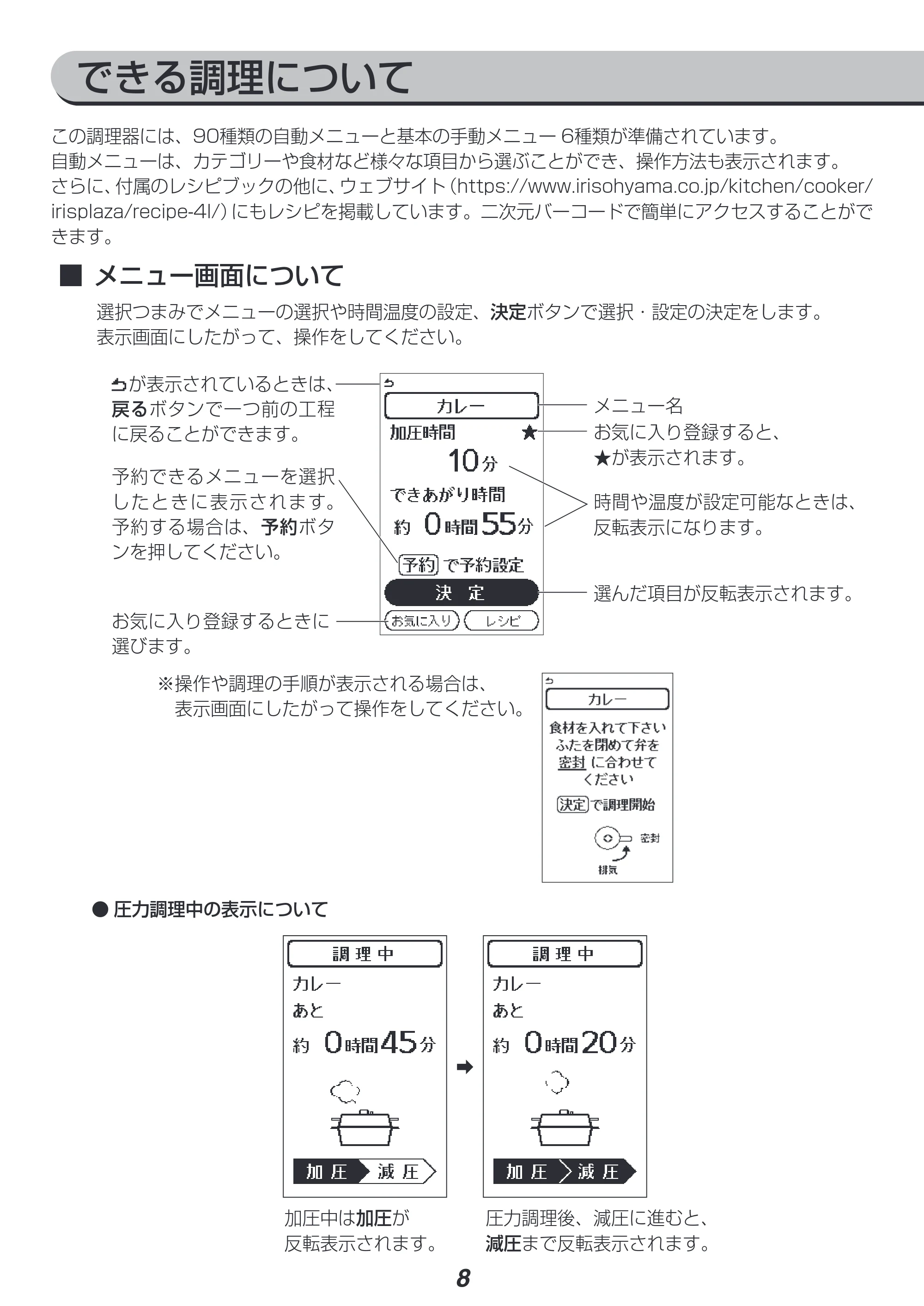 アイリスオーヤマ PMPC-MA4 取扱説明書 — できる調理について — 原本ページ — 8ページ