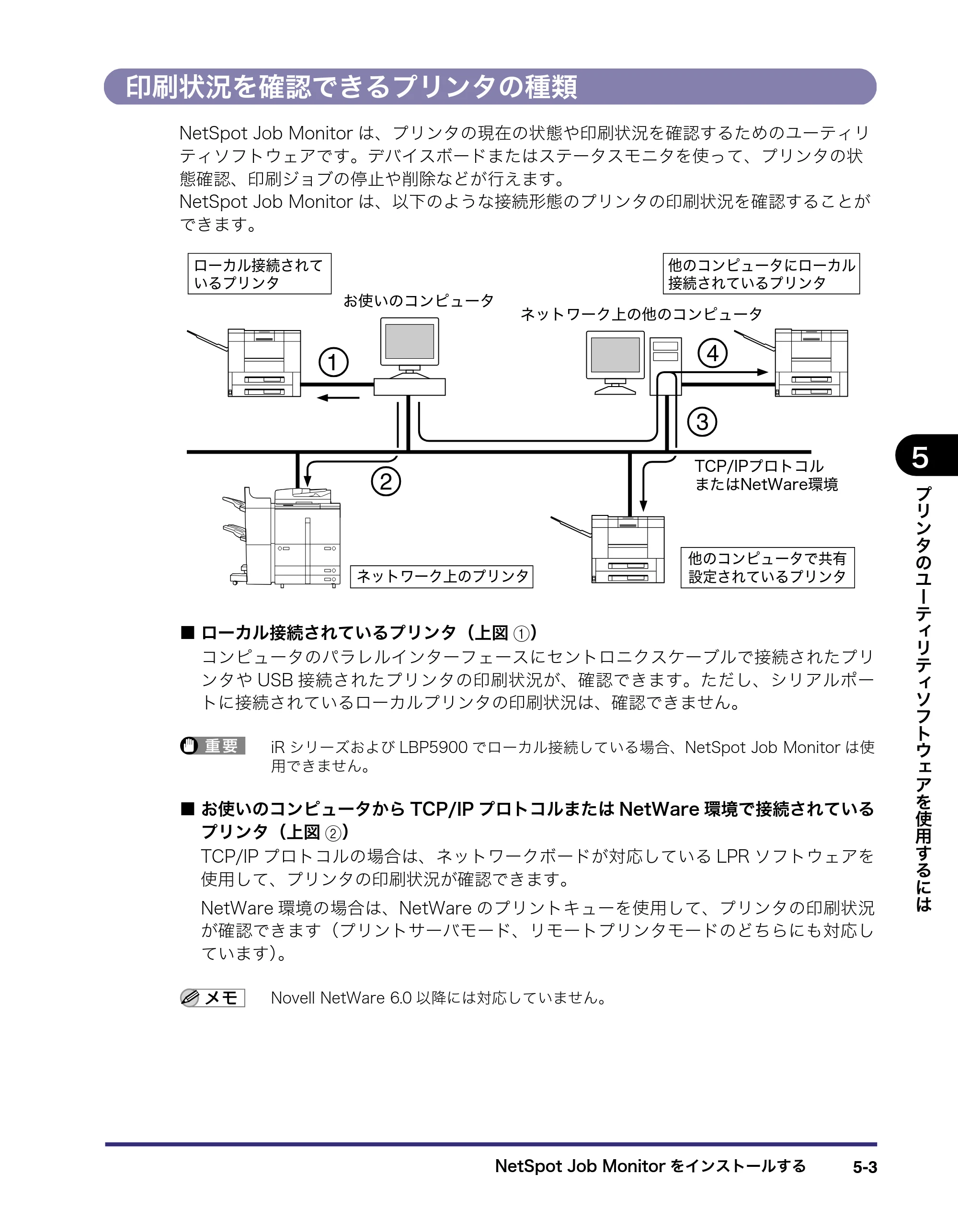キヤノン LBP3970/3920 LIPS V ソフトウエアガイド 2007年1月25日掲載 （PDF形式／9.09Mバイト） — 印刷状況を確認できるプリンタの種類 — 原本ページ — 144ページ
