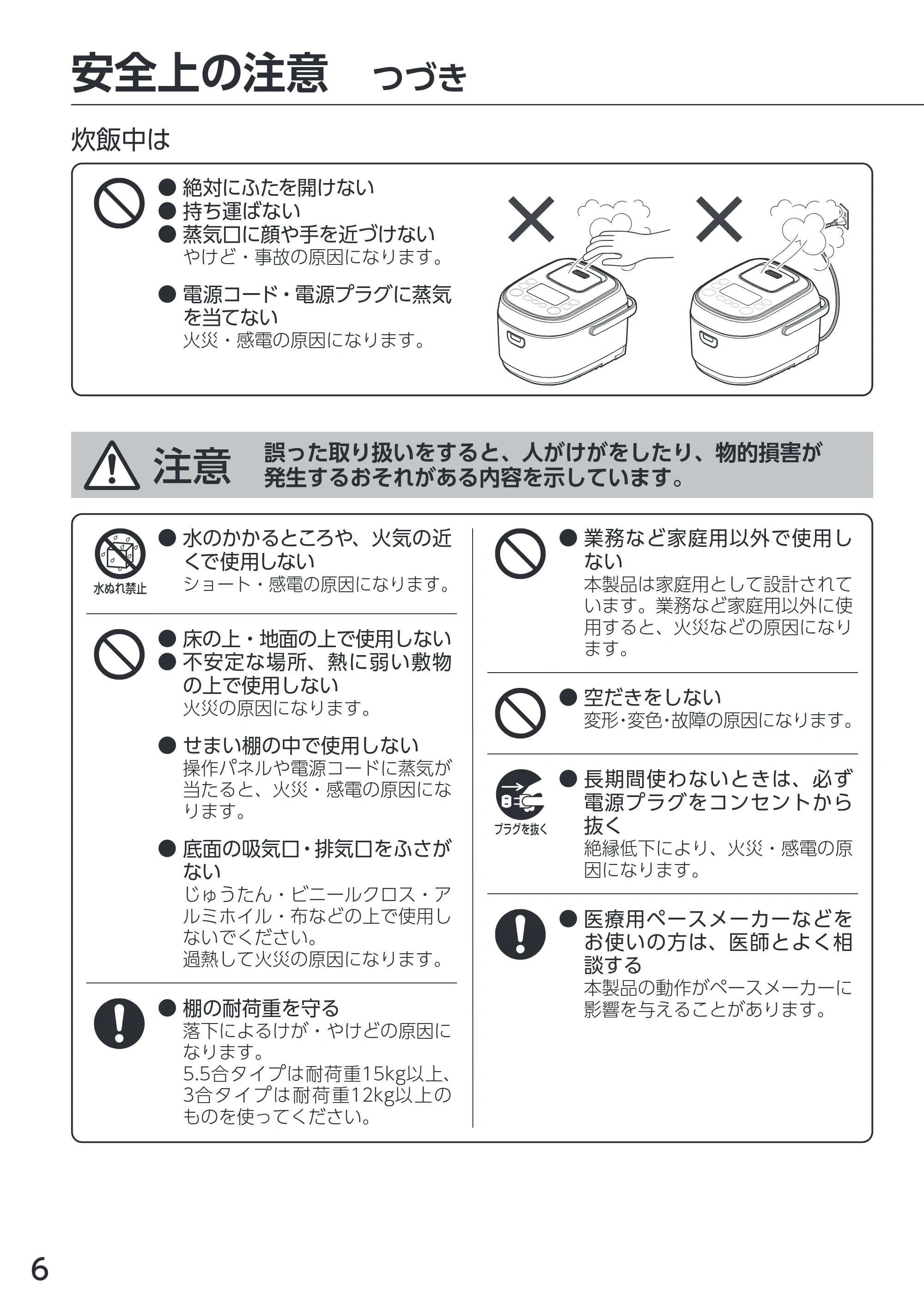 アイリスオーヤマ RC-IKA50 取扱説明書 — 安全上の注意 つづき — 原本ページ — 6ページ
