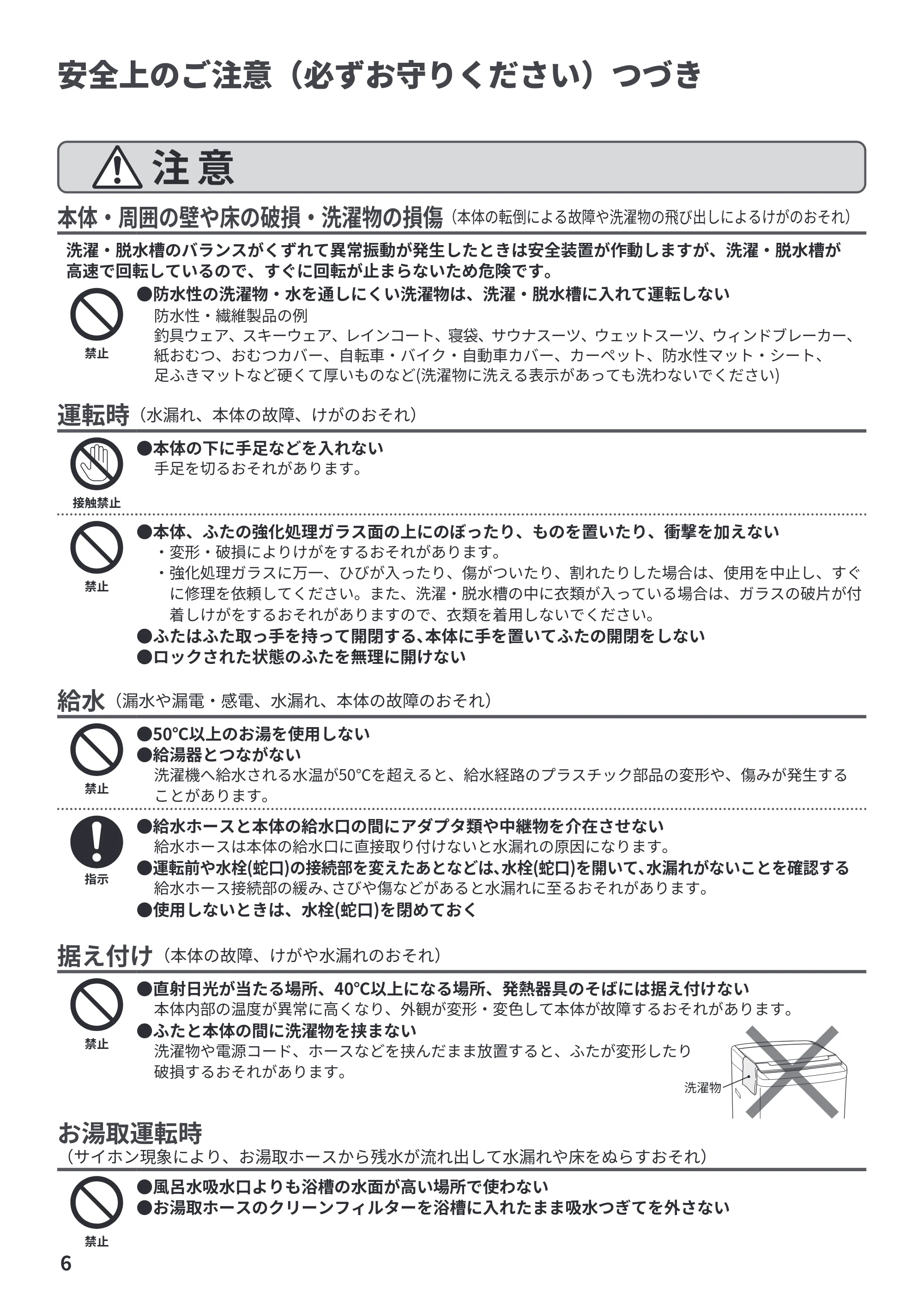 日立 BW-V70PE6 取扱説明書 — 安全上のご注意(必ずお守りください)つづき — 原本ページ — 6ページ