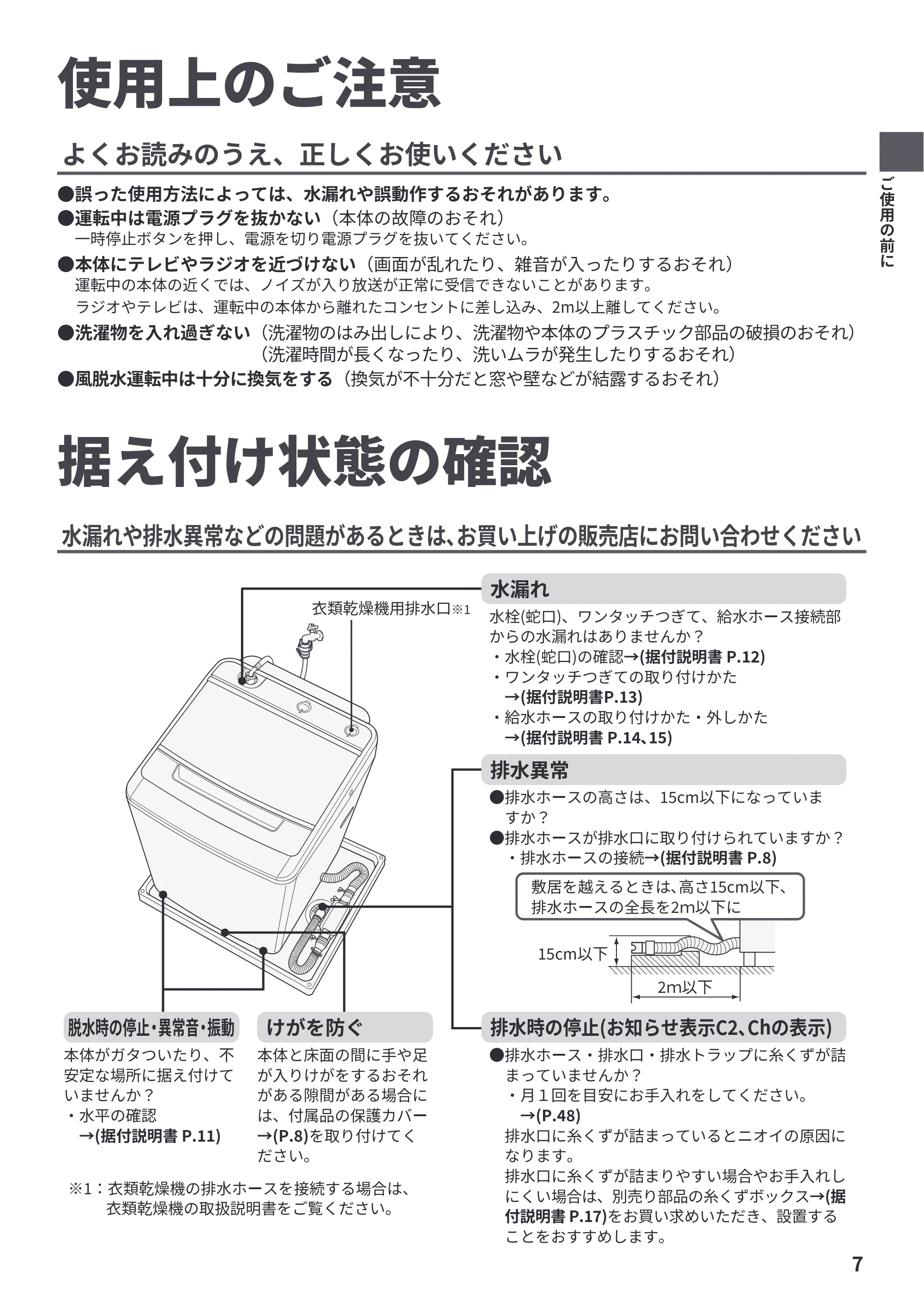 日立 BW-V70PE6 取扱説明書 — 使用上のご注意 — 原本ページ — 7ページ