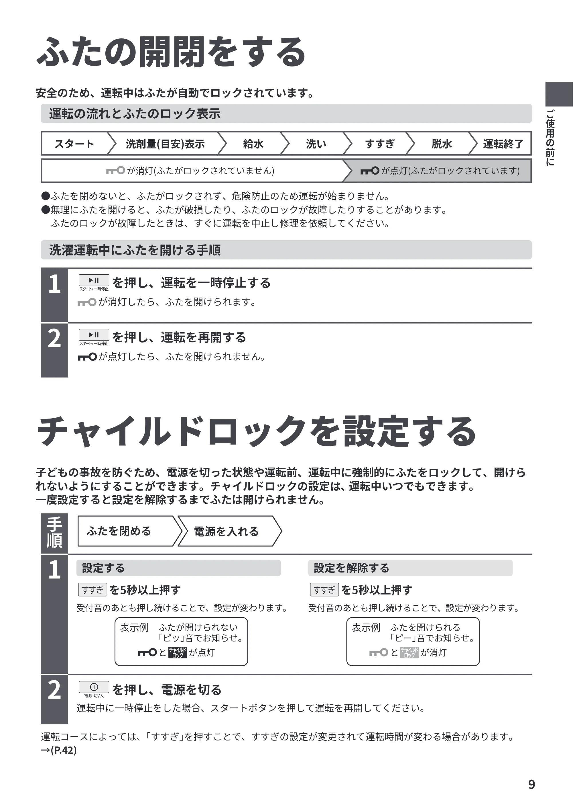 日立 BW-V70PE6 取扱説明書 — ふたの開閉をする — 原本ページ — 9ページ