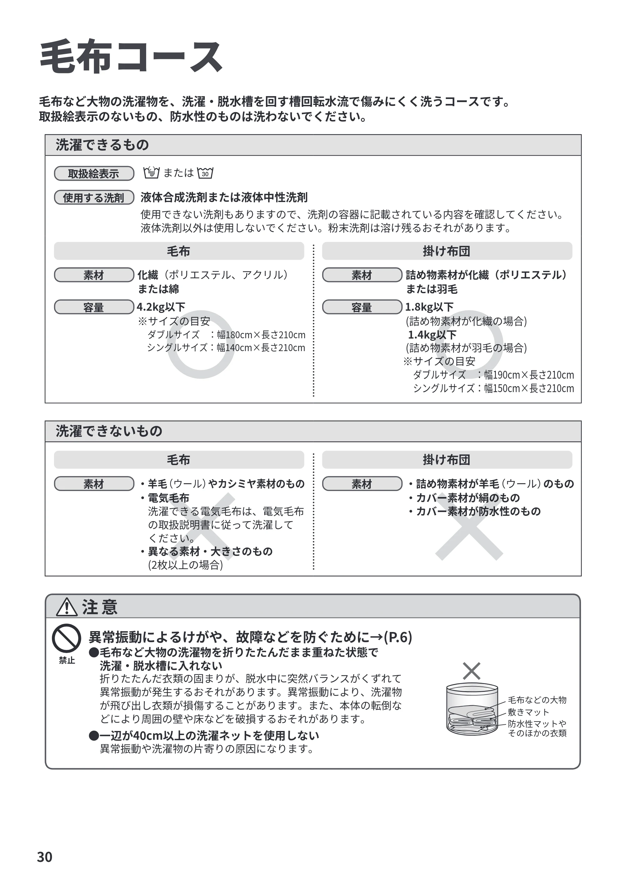 日立 BW-V70PE6 取扱説明書 — 毛布コース — 原本ページ — 30ページ