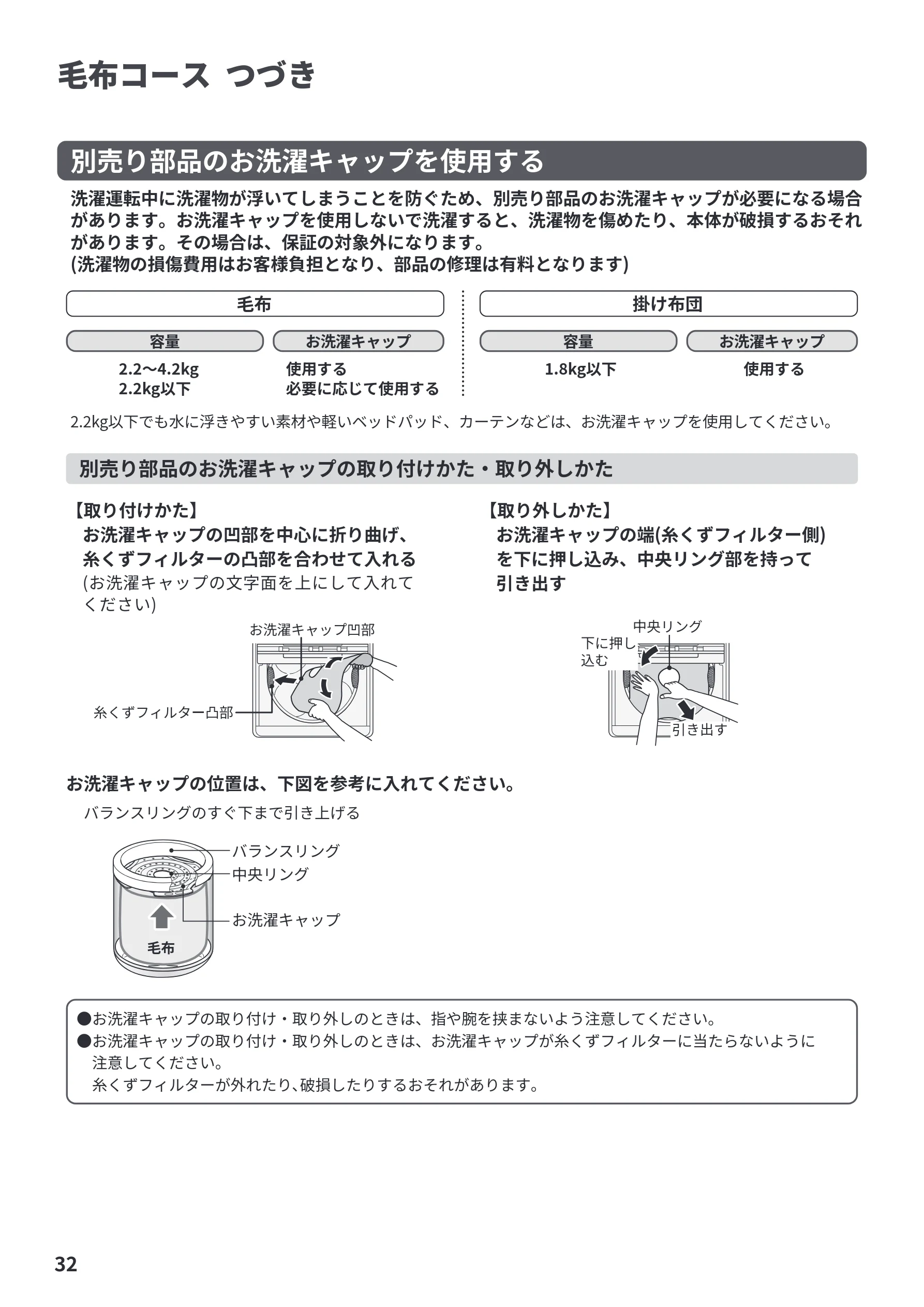 日立 BW-V70PE6 取扱説明書 — 毛布コース つづき — 図版 32-1 — 32ページ