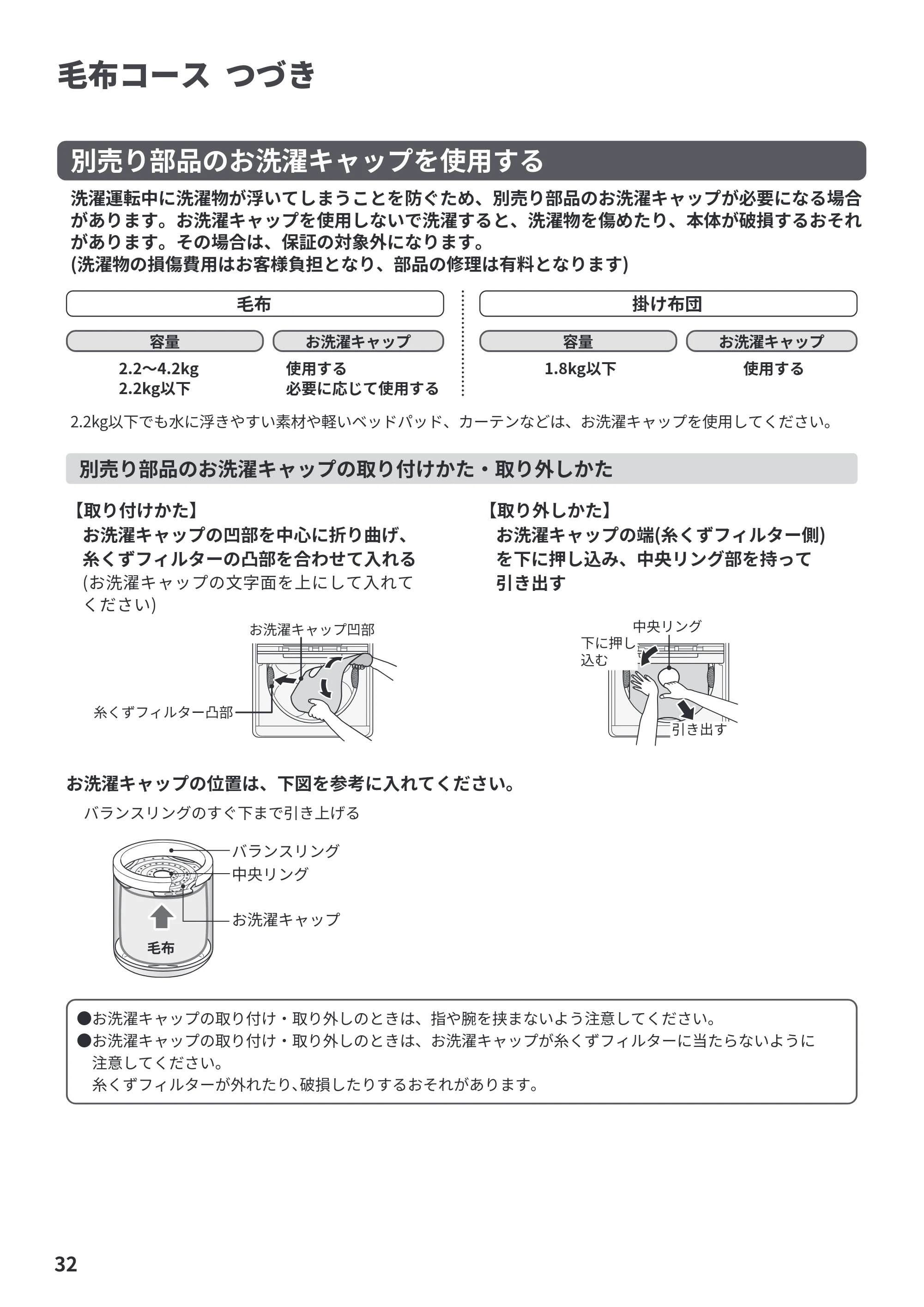 日立 BW-V70PE6 取扱説明書 — 毛布コース つづき — 原本ページ — 32ページ
