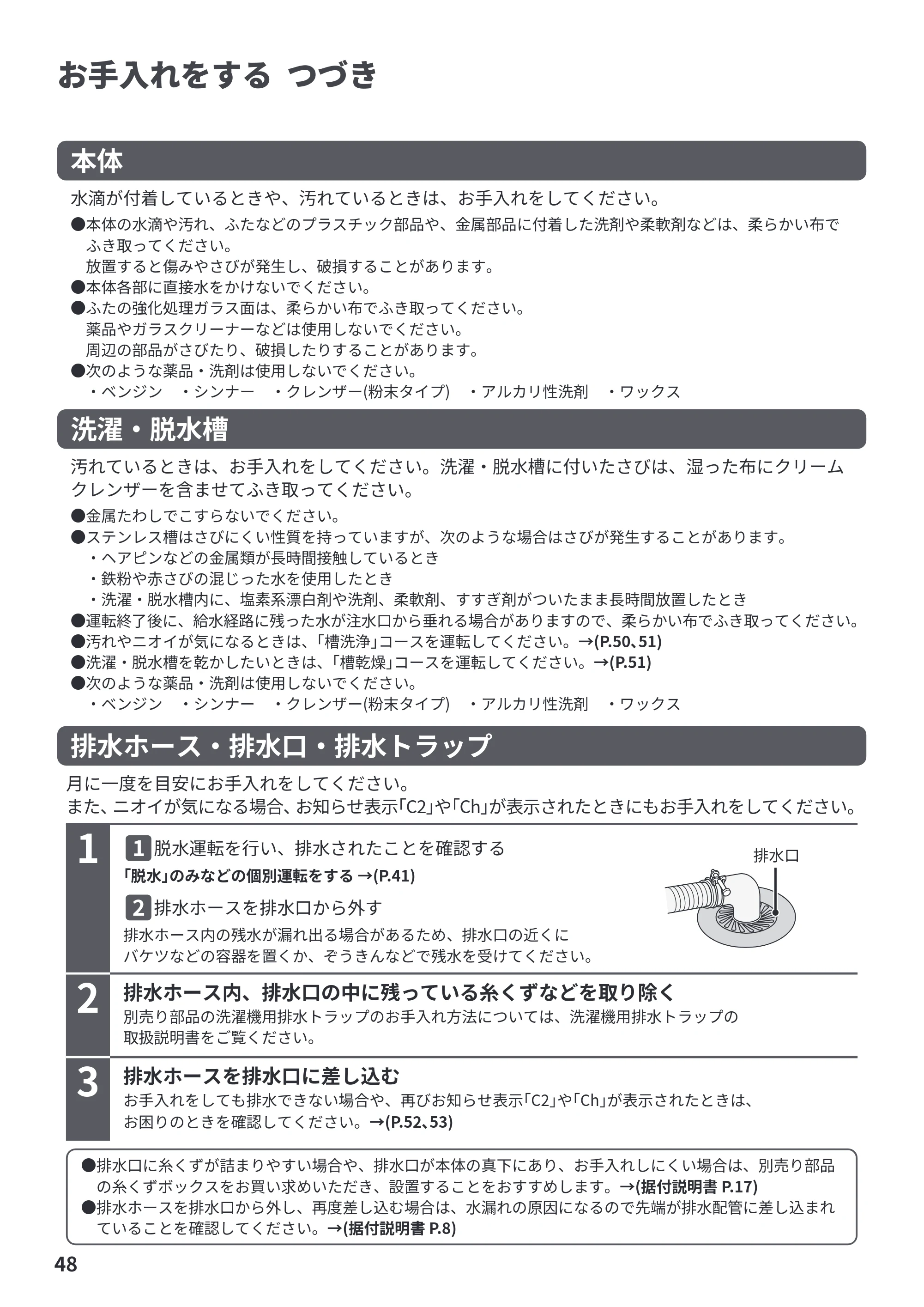 日立 BW-V70PE6 取扱説明書 — お手入れをする つづき — 原本ページ — 48ページ