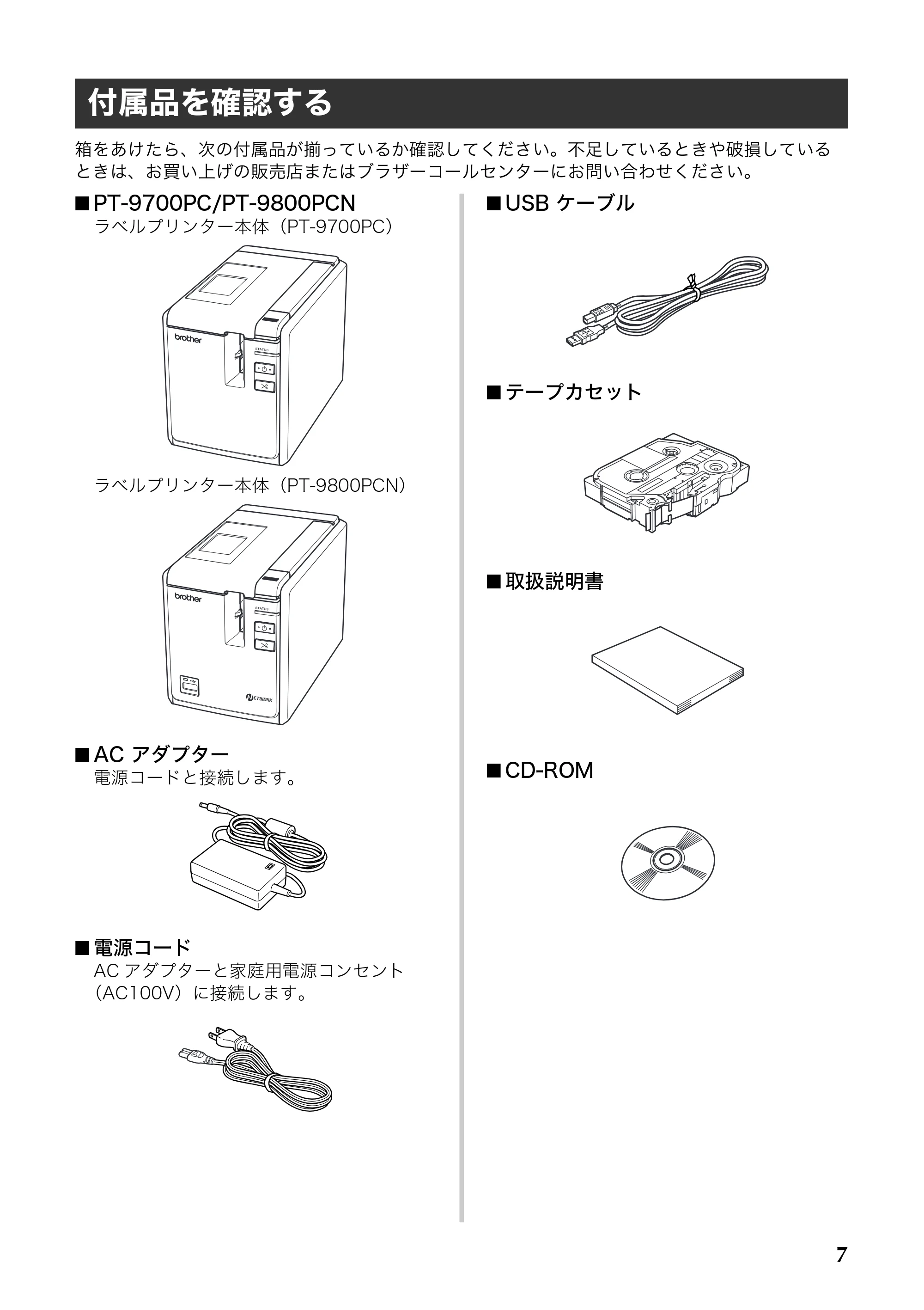 ブラザー PT-9700PC / PT-9800PCN 取扱説明書 — 付属品を確認する — 原本ページ — 8ページ
