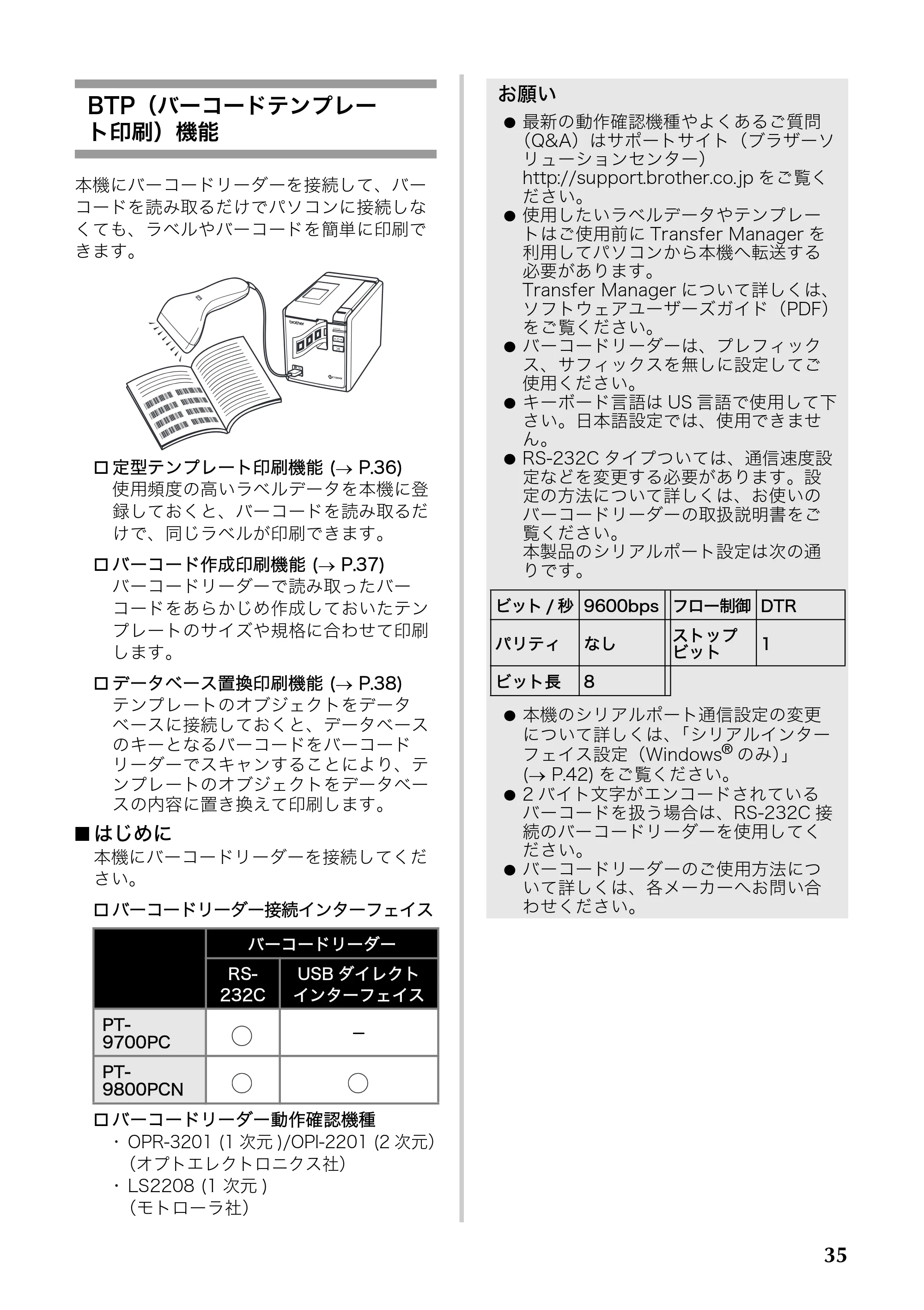 ブラザー PT-9700PC / PT-9800PCN 取扱説明書 — BTP（バーコードテンプレー ト印刷）機能 — 原本ページ — 36ページ