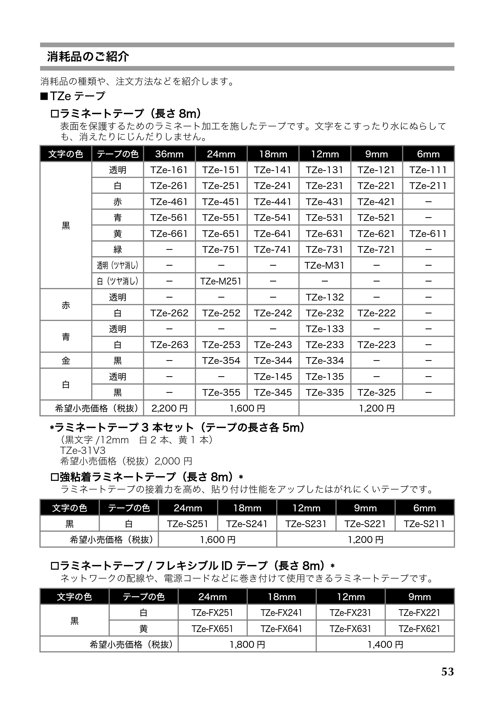 ブラザー PT-9700PC / PT-9800PCN 取扱説明書 — 消耗品のご紹介 — 原本ページ — 54ページ