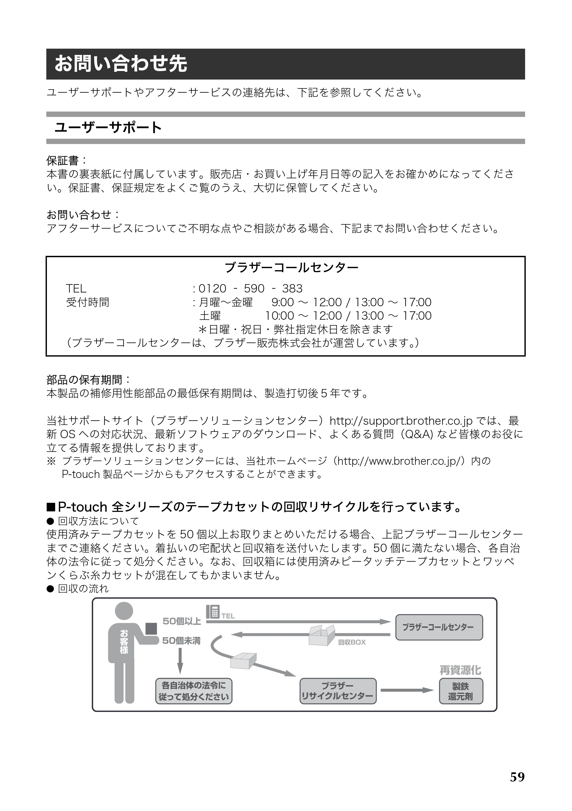 ブラザー PT-9700PC / PT-9800PCN 取扱説明書 — お問い合わせ先 — 原本ページ — 60ページ