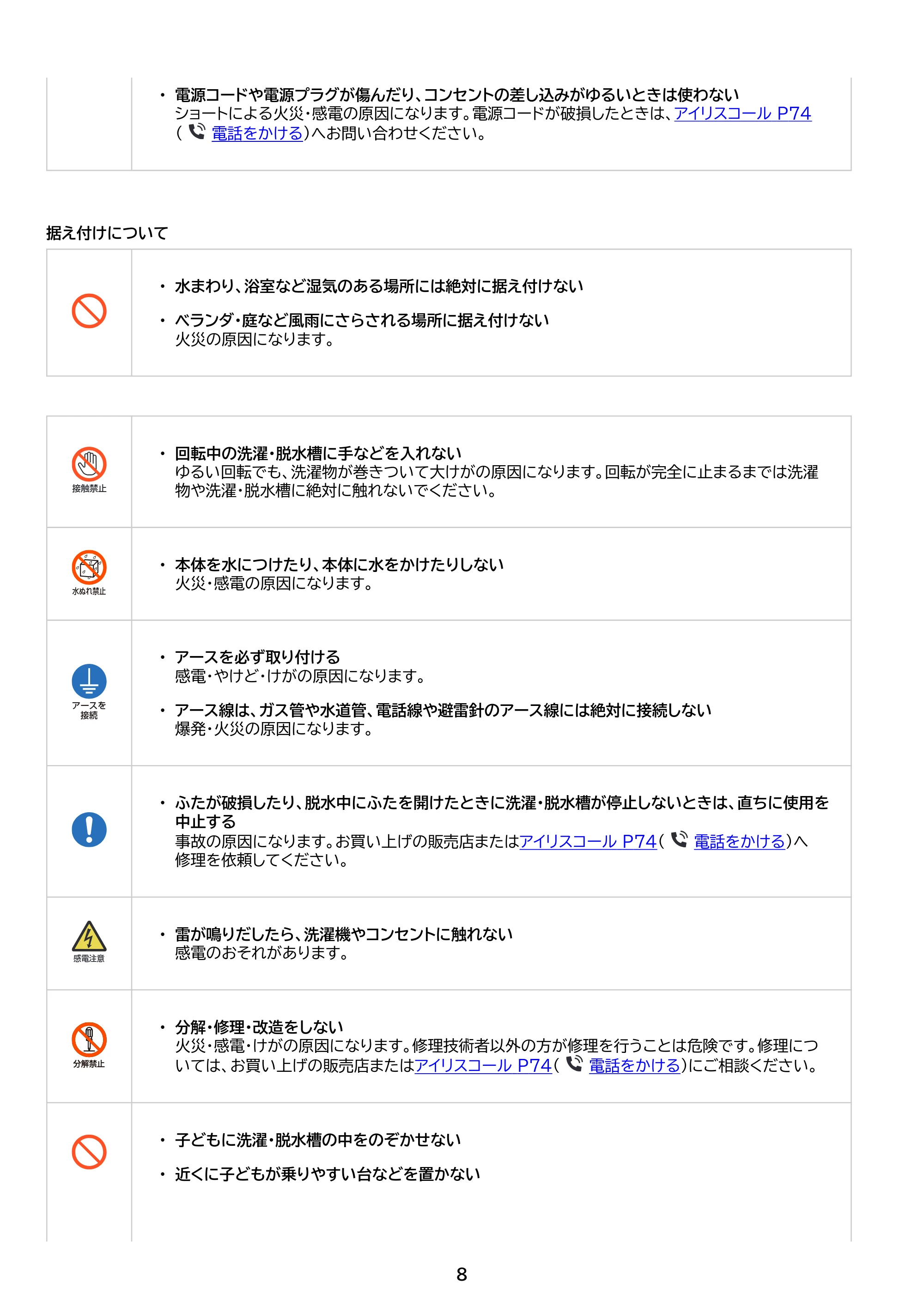 アイリスオーヤマ ITW-60B01 取扱説明書 — 原本ページ — 8ページ
