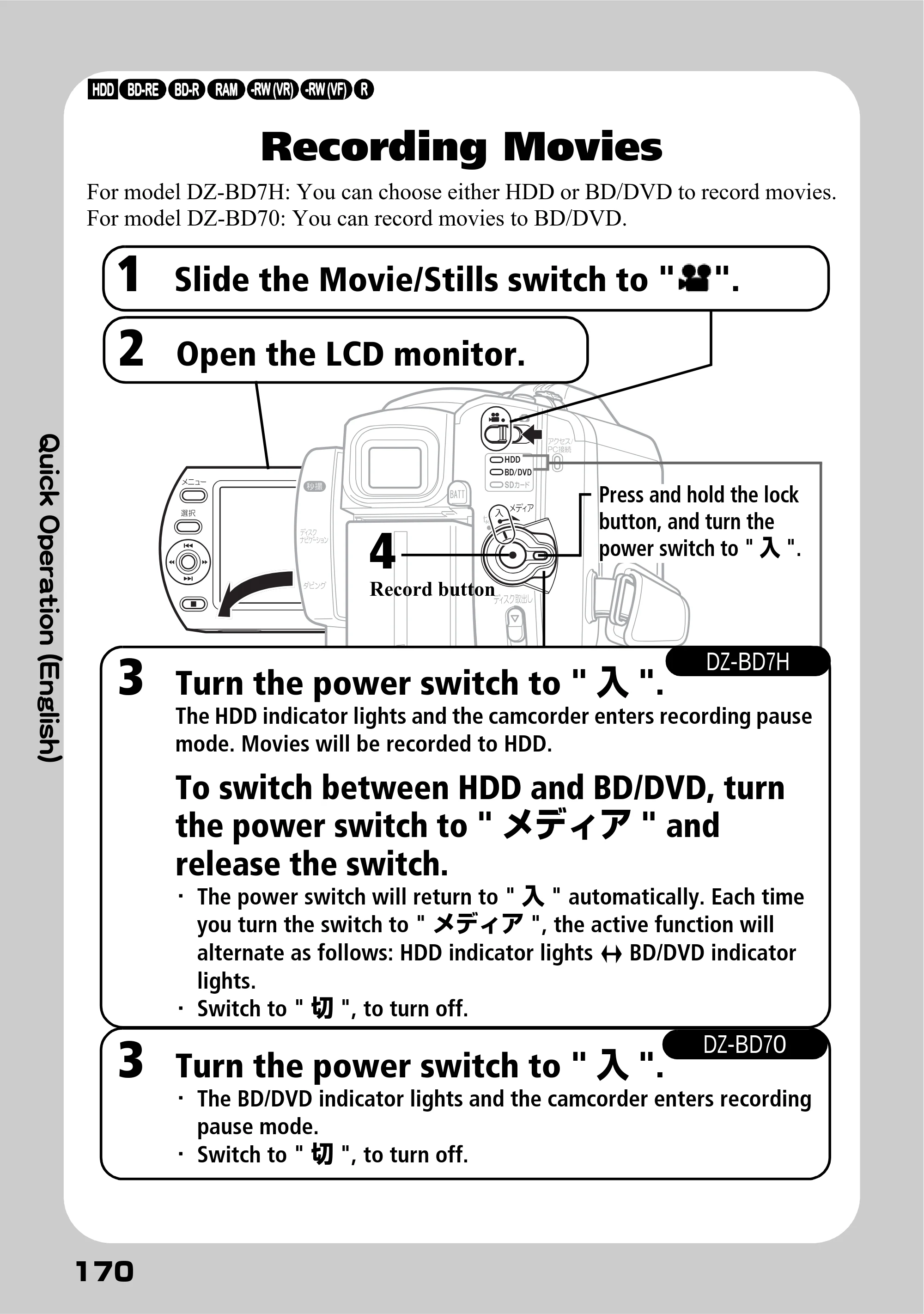 日立 DZ-BD7H / DZ-BD70 取扱説明書 — Recording Movies — 原本ページ — 88ページ