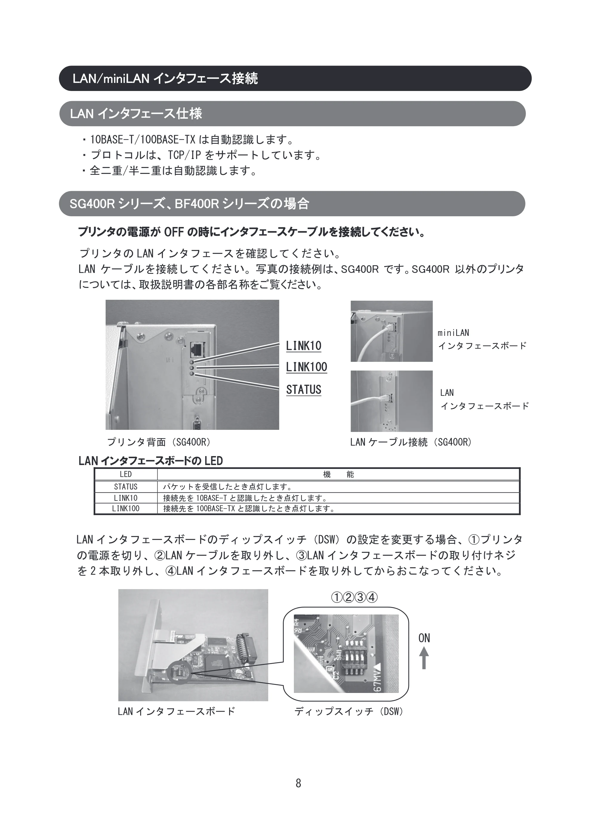 サトー SG608R / 612R セットアップガイド（初版） — LAN/miniLANインタフェース接続 — 原本ページ — 9ページ