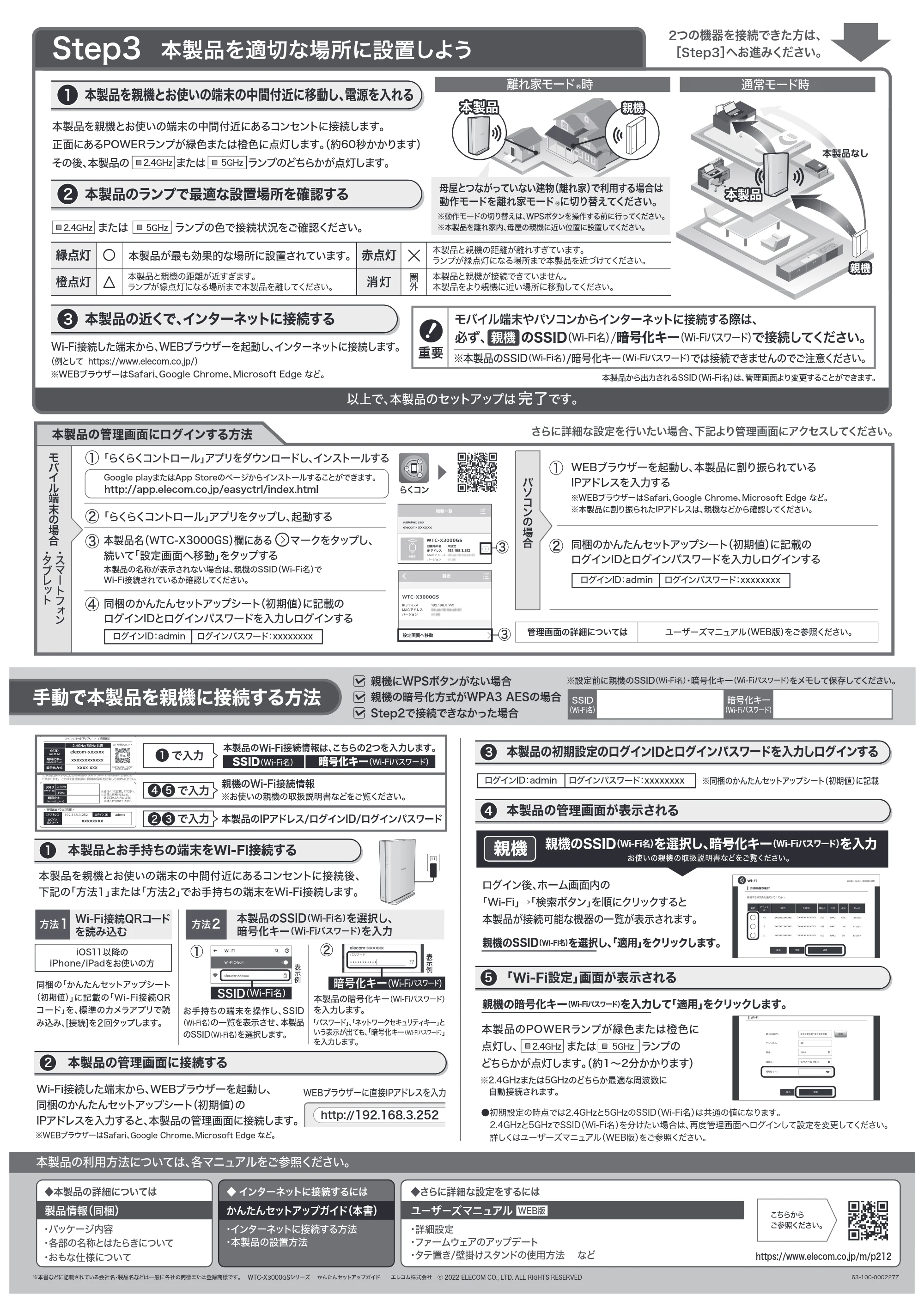 エレコム WTC-X3000GS-W 2.かんたんセットアップガイド — 本製品を適切な場所に設置しよう Step3 — 原本ページ — 2ページ