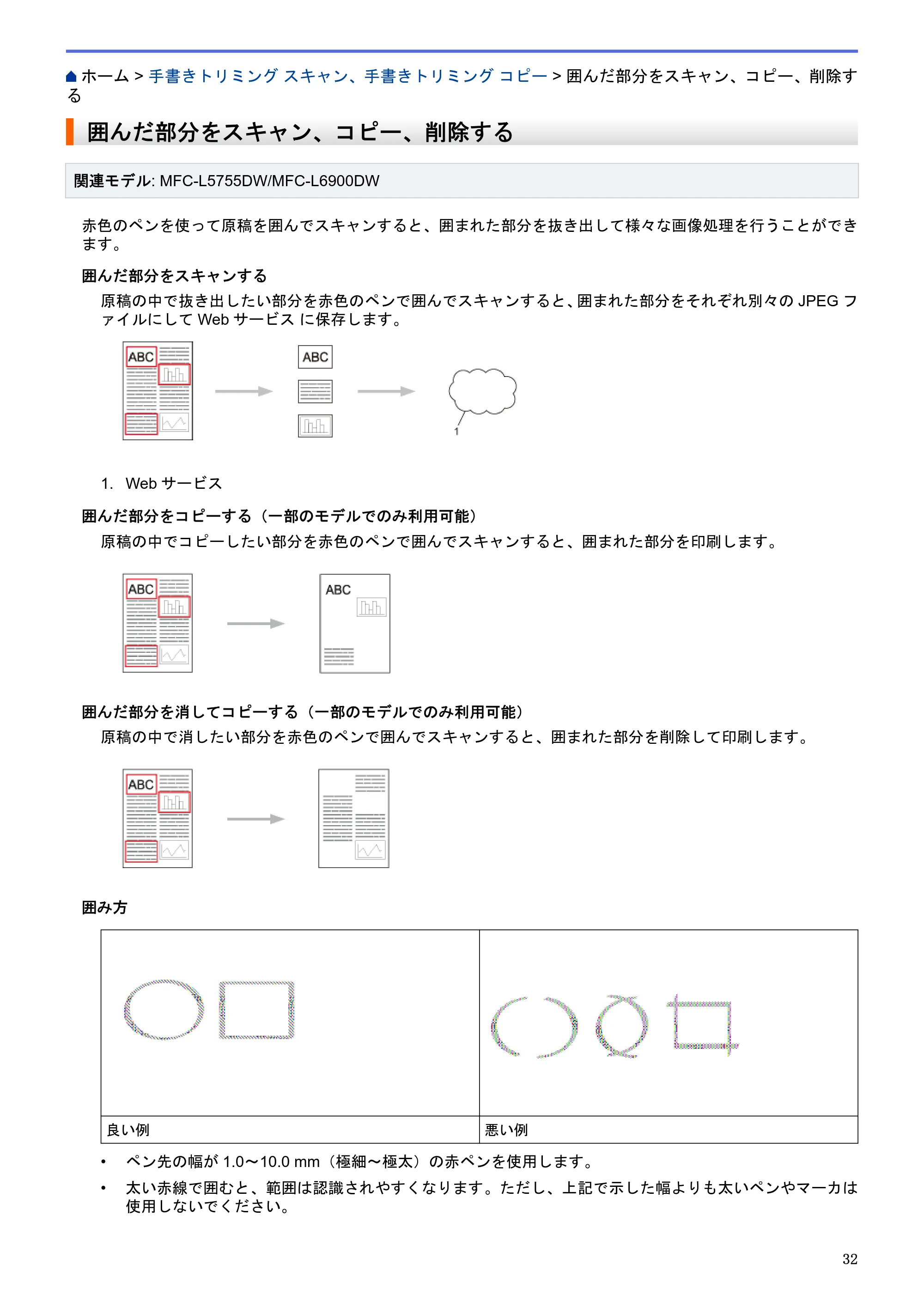 ブラザー HL-L6400DW / MFC-L6900DW / MFC-L5755DW クラウド接続ガイド — 囲んだ部分をスキャン、コピー、削除する — 原本ページ — 36ページ