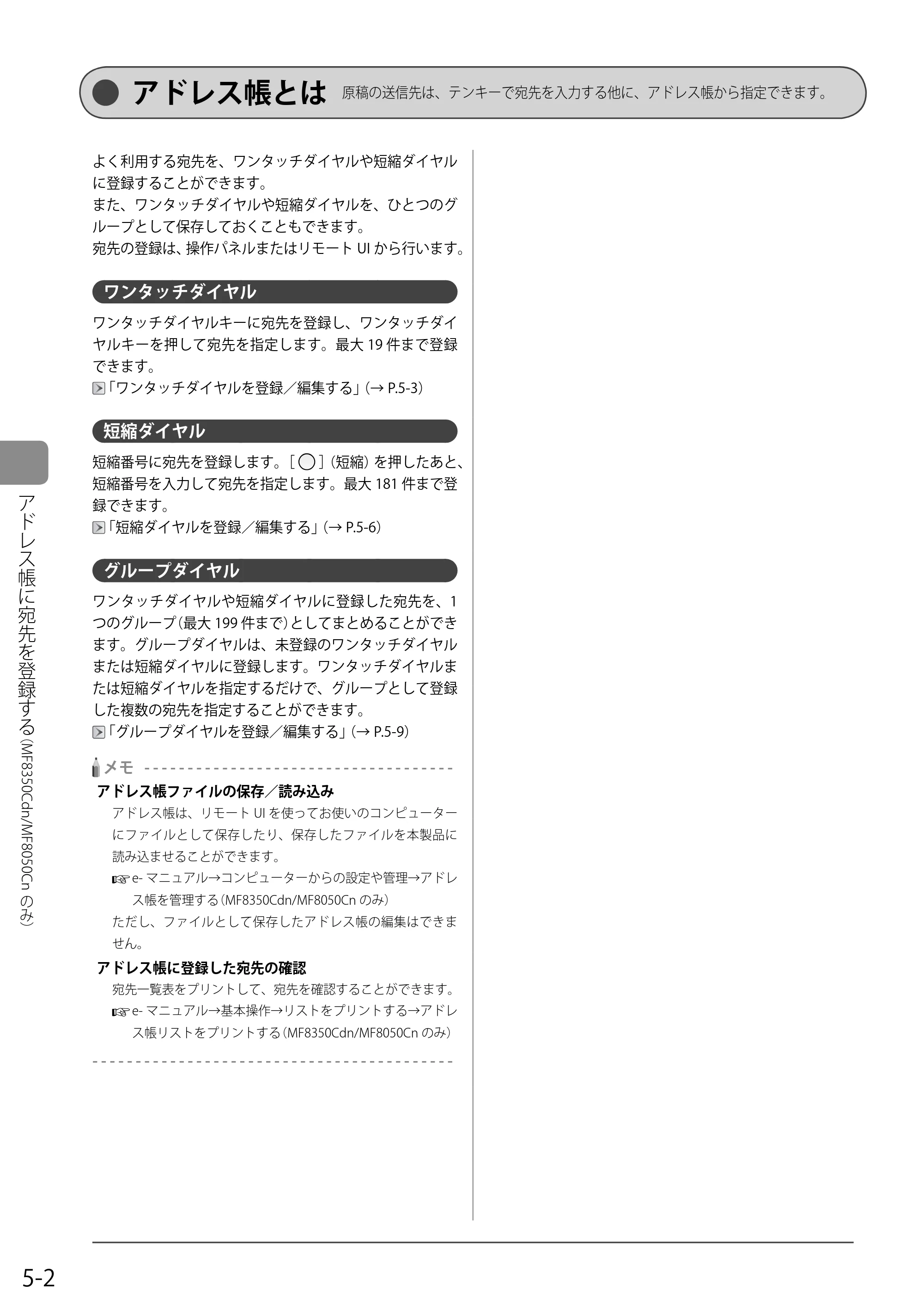 キヤノン MF8050Cn/MF8030Cn 基本操作ガイド 2011年2月1日更新 （PDF形式／16.32Mバイト） — アドレス帳とは — 原本ページ — 74ページ