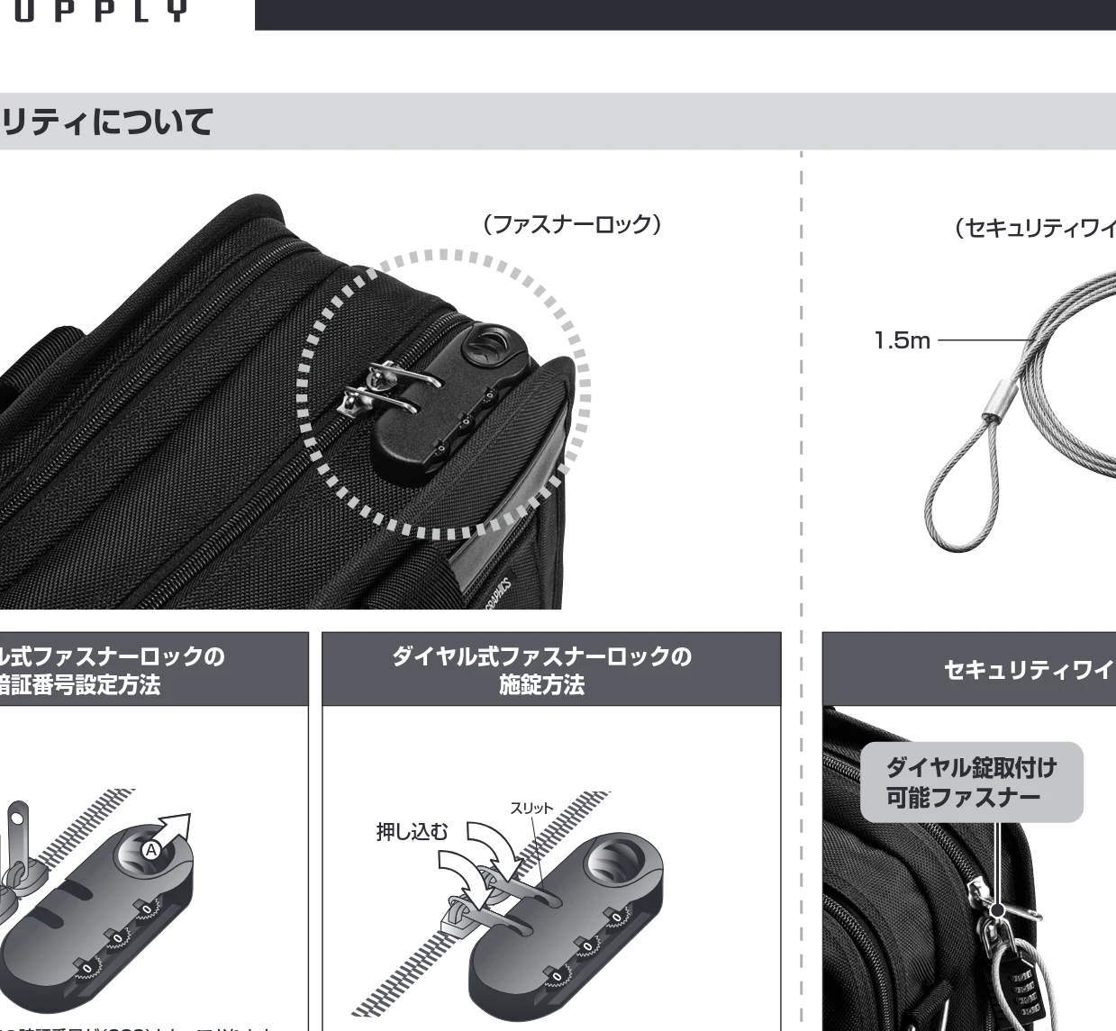 サンワサプライ BAG-SL01BK 取扱説明書 — （ダイヤル錠） — 図版 1-1 — 1ページ