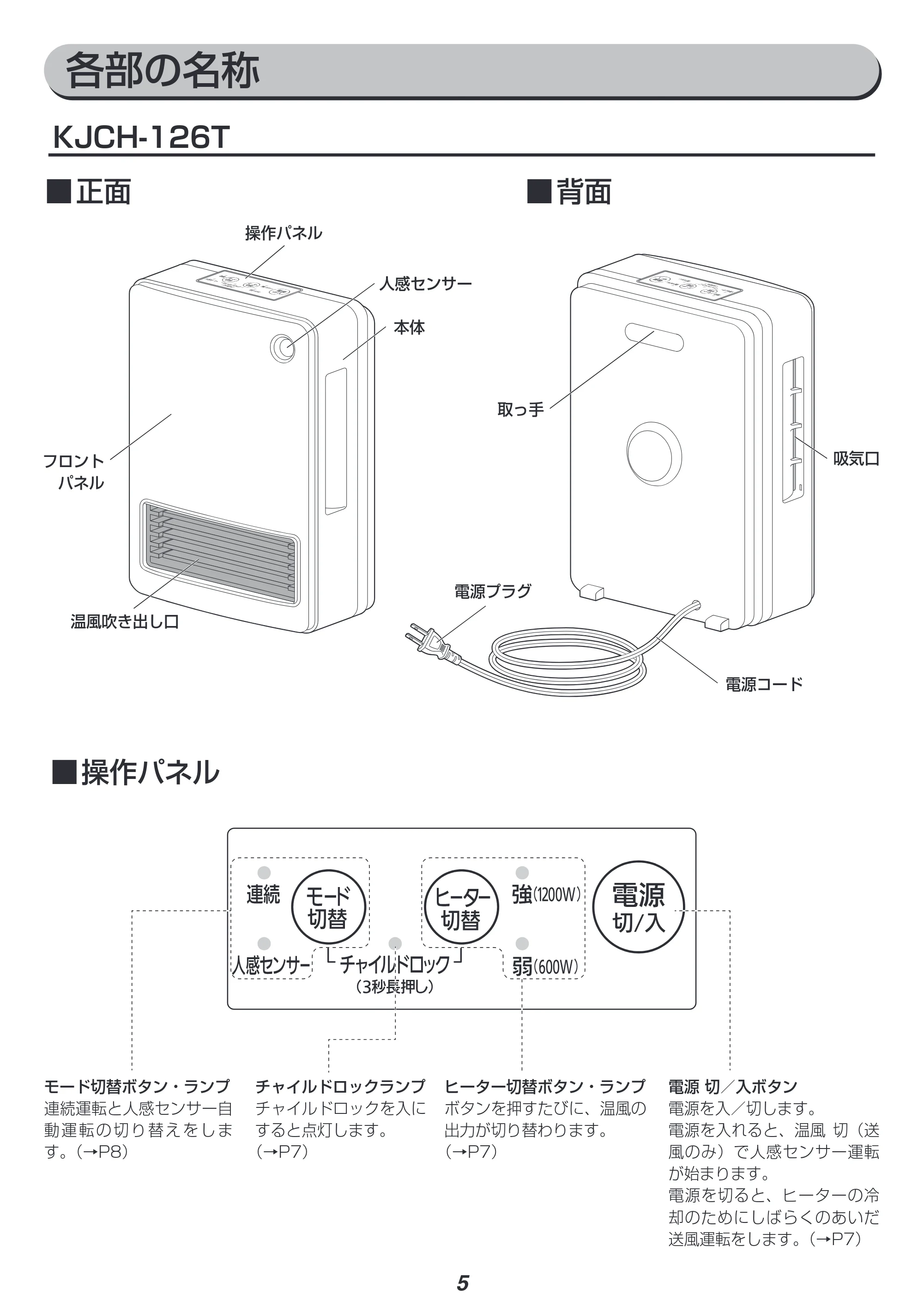 アイリスオーヤマ KJCH-126D 取扱説明書 — 原本ページ — 5ページ