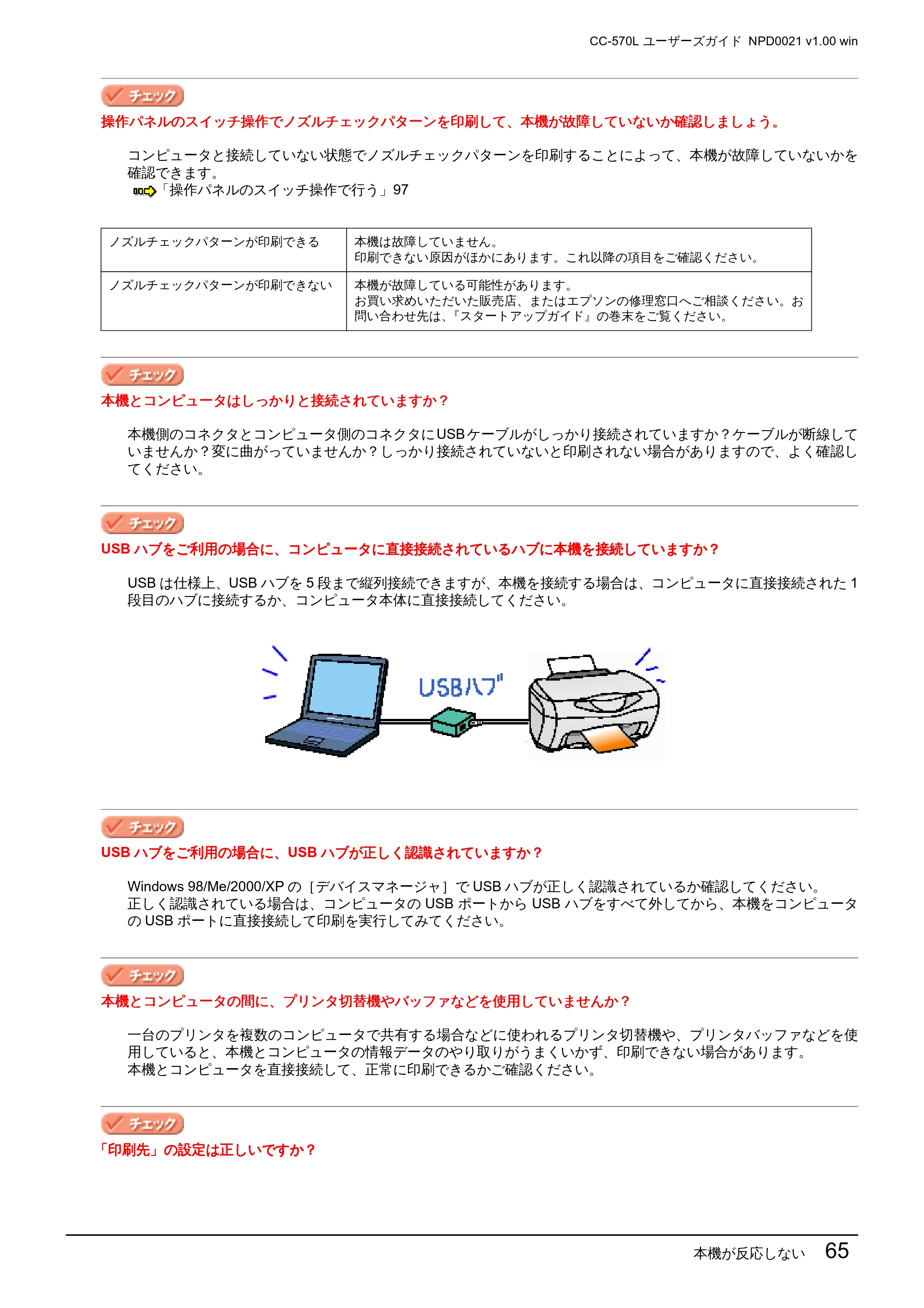 エプソン CC-570L CC-570L ユーザーズガイド (Windows版) — 本機が反応しない 65 — 原本ページ — 65ページ