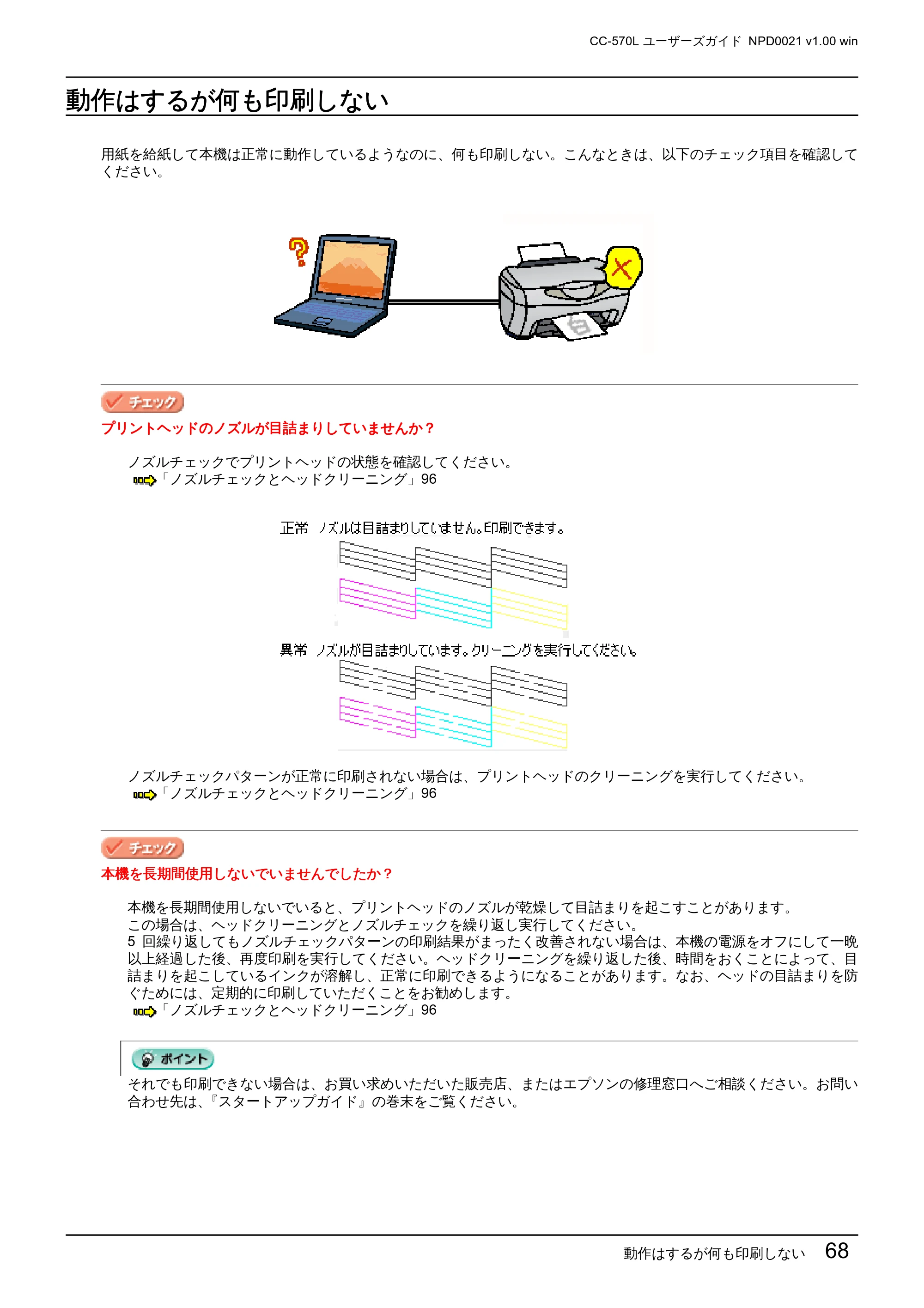 エプソン CC-570L CC-570L ユーザーズガイド (Windows版) — 動作はするが何も印刷しない — 原本ページ — 68ページ