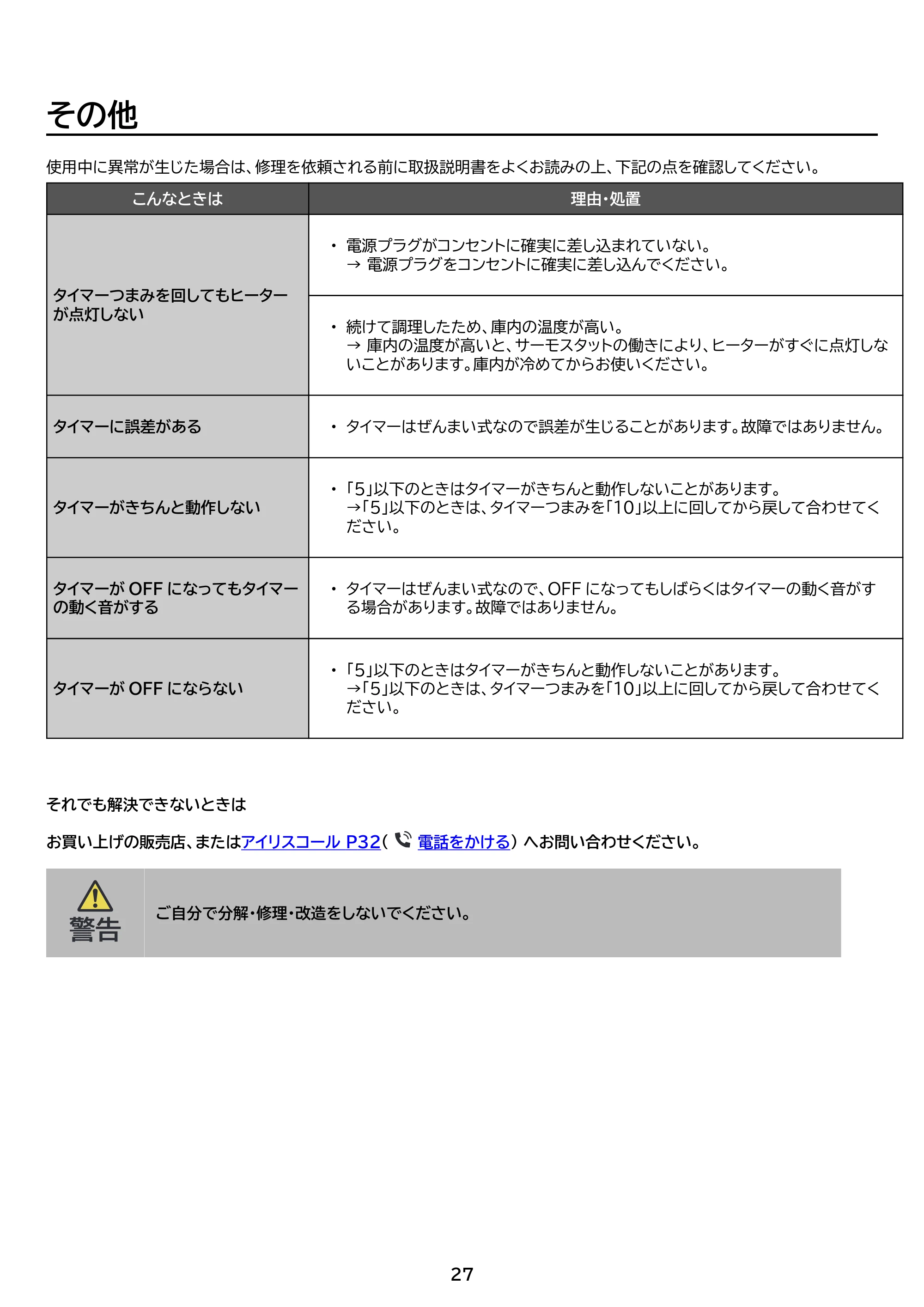 アイリスオーヤマ EOT-401 取扱説明書 — 原本ページ — 27ページ