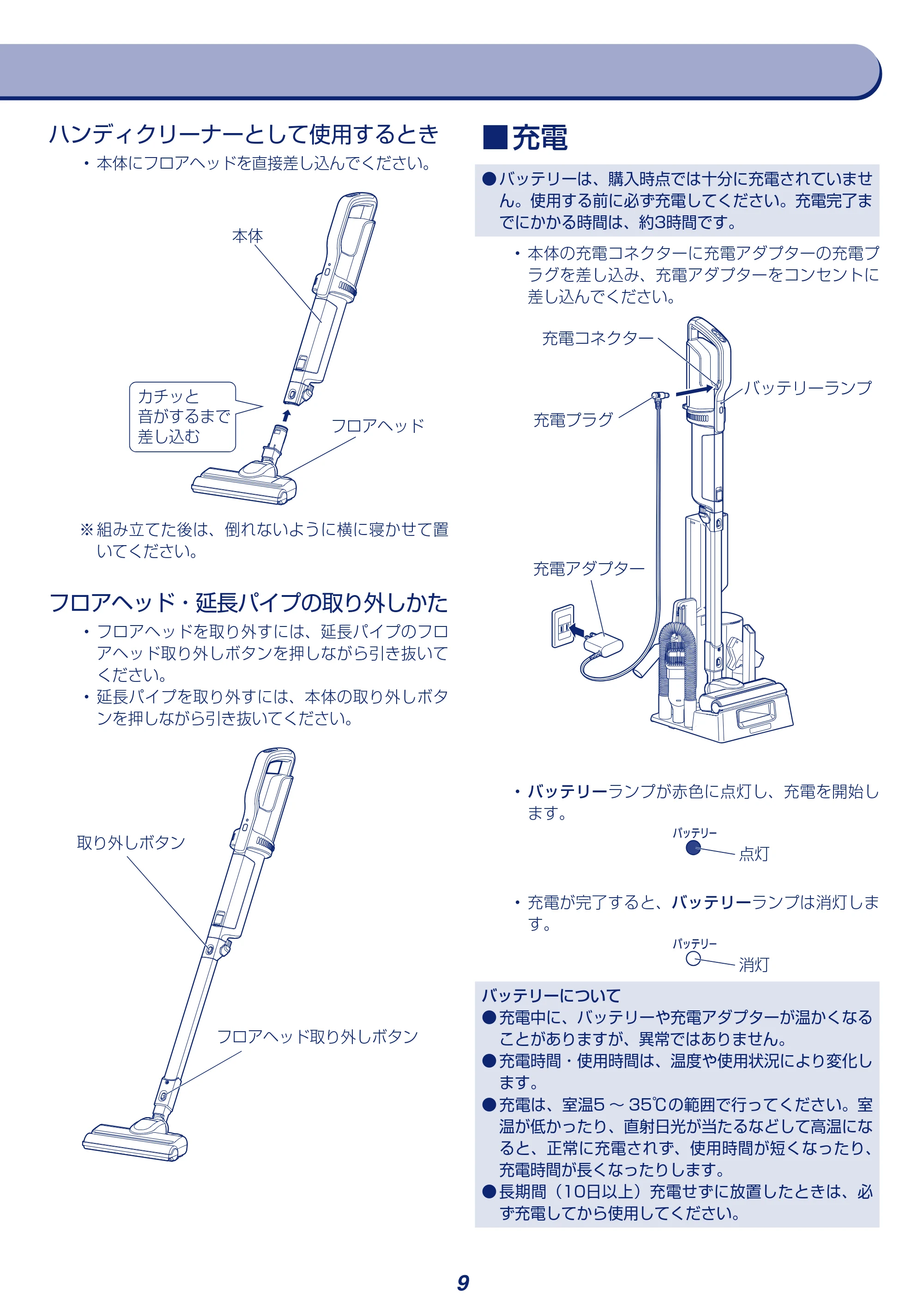アイリスオーヤマ SBD-F2PC 取扱説明書 — ハンディクリーナーとして使用するとき — 原本ページ — 9ページ