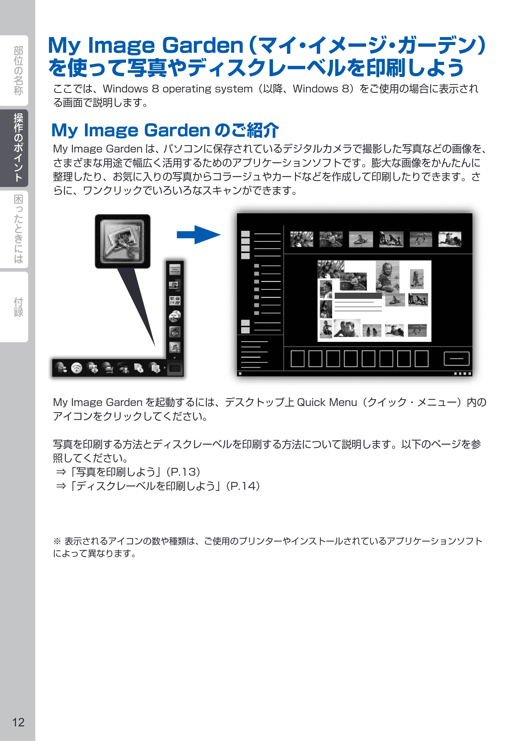 キヤノン PIXUS MG6730 PIXUS 早わかり(PDF:3.43MB) — My Image Garden(マイ・イメージ・ガーデン)を使って写真やディスクレーベルを印刷しよう — 原本ページ — 14ページ
