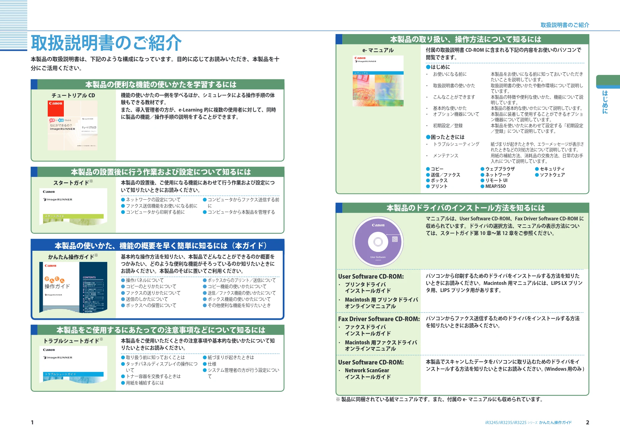 キヤノン iR3245/3245F/3245F-R/3235/3235F/3225/3225F/3225F-R かんたん操作ガイド （PDF形式／16.73Mバイト） — 原本ページ — 2ページ