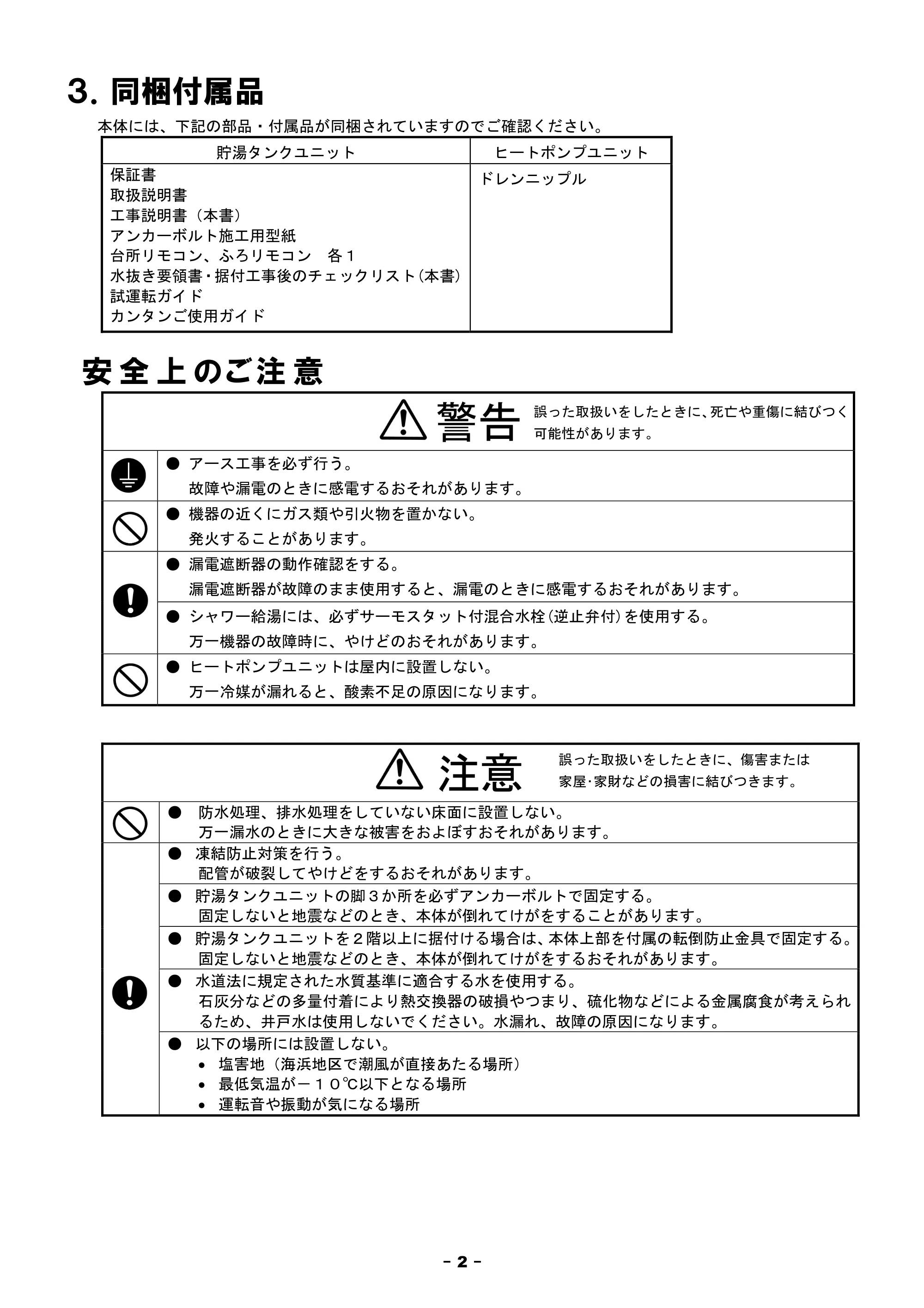 日立 BHP-F37FU / BHP-F46FU 工事説明書 — 3.同梱付属品 — 原本ページ — 2ページ