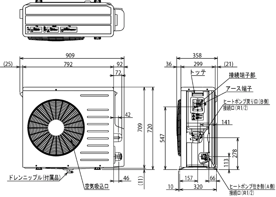 日立 BHP-F37FU / BHP-F46FU 工事説明書 — 4.製品外観図 — 図版 3-1 — 3ページ