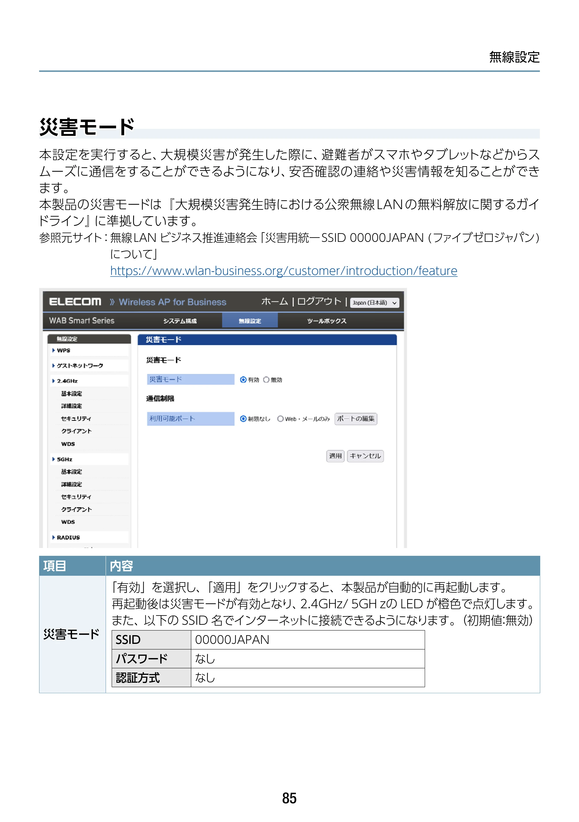エレコム WAB-S1775 2.ユーザーズマニュアル — 災害モード — 原本ページ — 85ページ