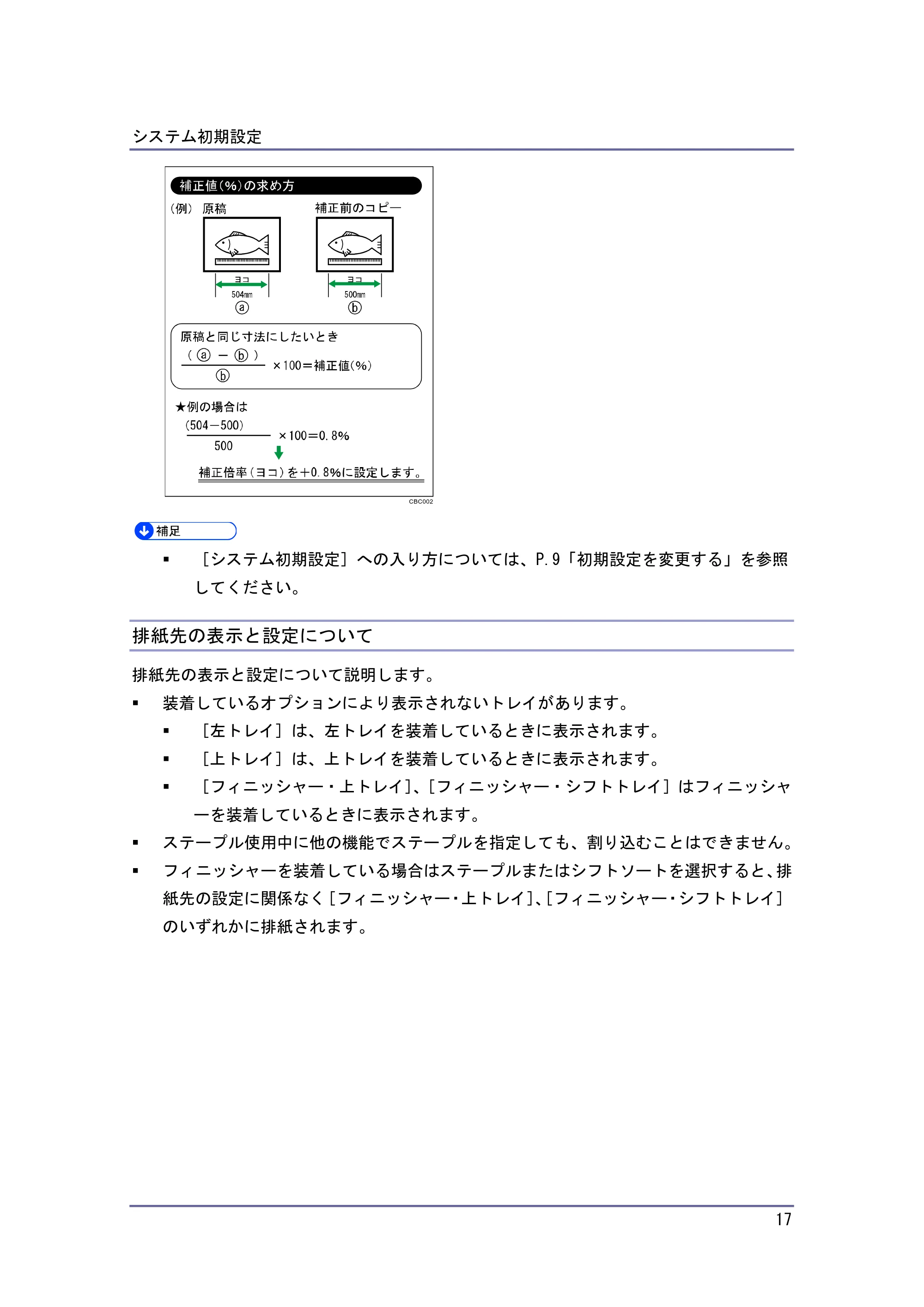 キヤノン iR W940/W940N ネットワークの接続＆システム初期設定 （PDF形式／4.19Mバイト） — 排紙先の表示と設定について — 原本ページ — 17ページ