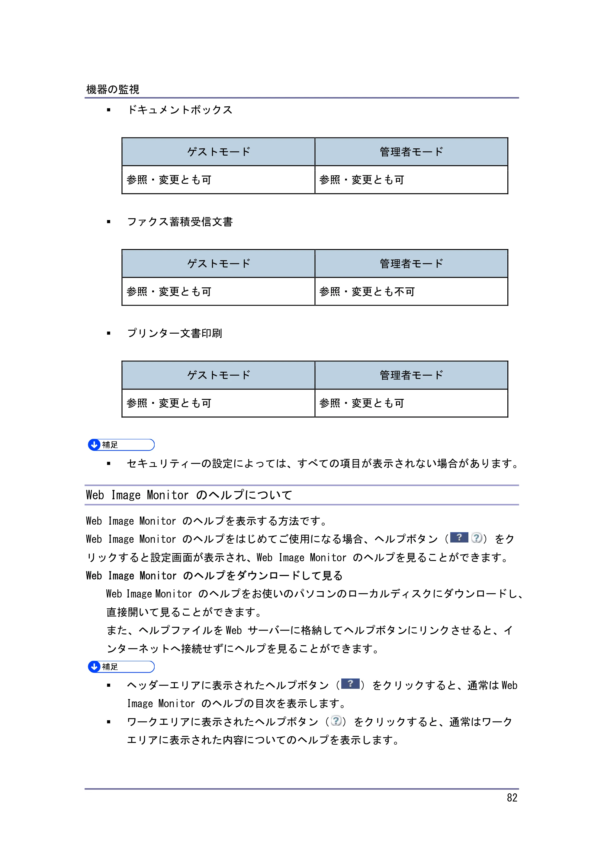 キヤノン iR W940/W940N ネットワークの接続＆システム初期設定 （PDF形式／4.19Mバイト） — Web Image Monitor のヘルプについて — 原本ページ — 82ページ