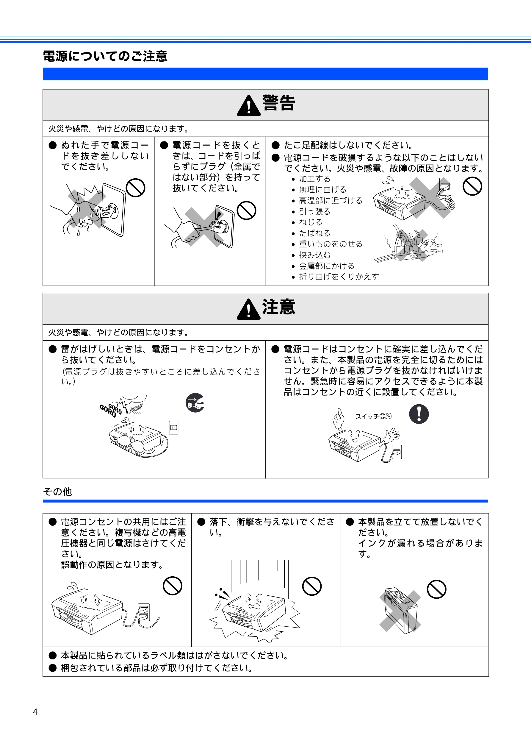 ブラザー DCP-155C かんたん設置ガイド — 電源についてのご注意 — 図版 6-1 — 6ページ