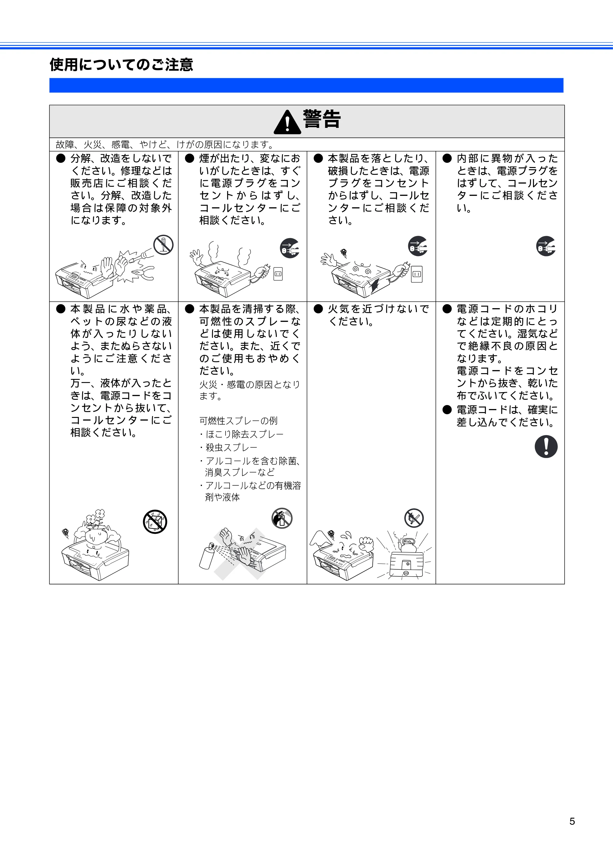 ブラザー DCP-155C かんたん設置ガイド — 使用についてのご注意 — 原本ページ — 7ページ