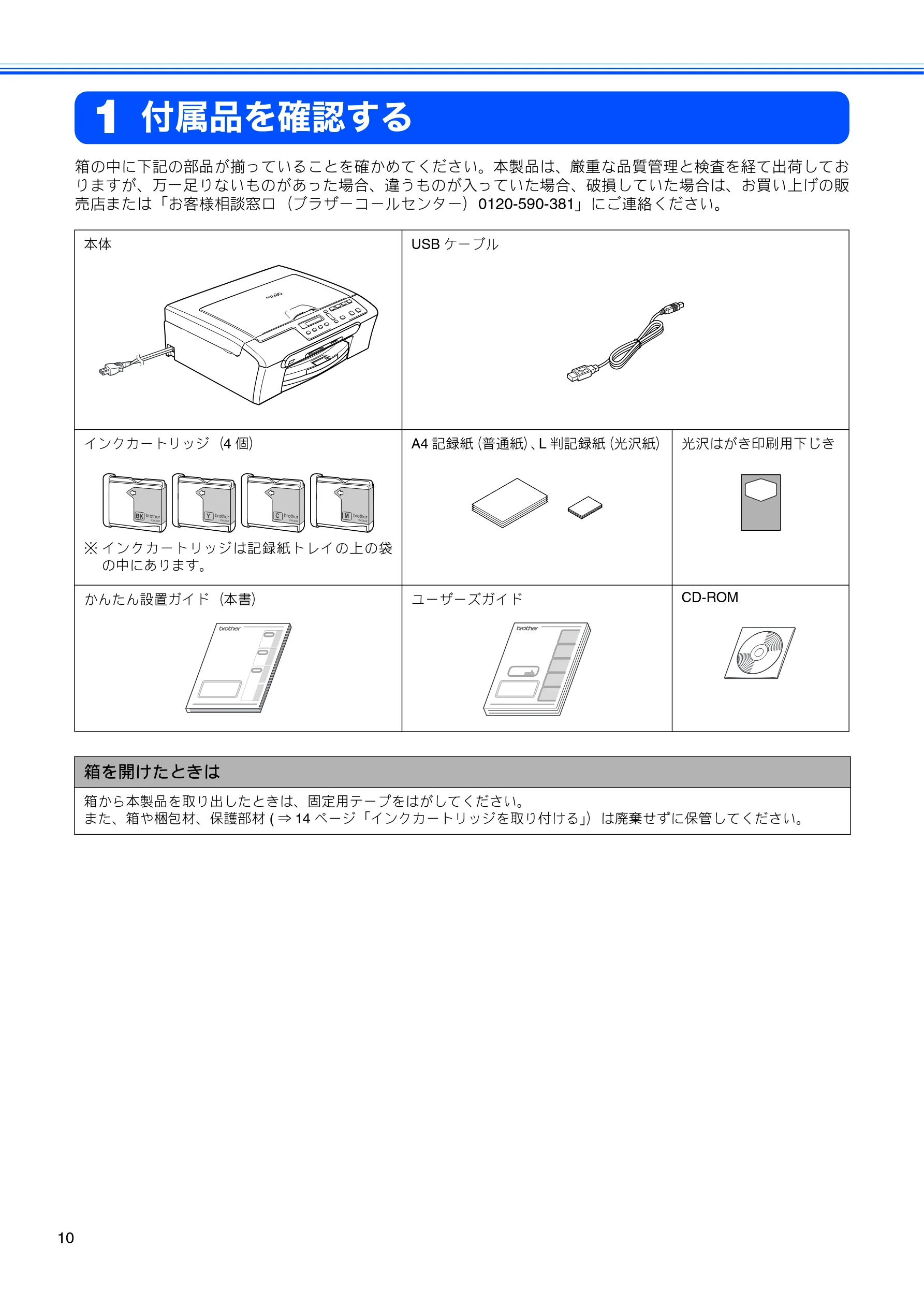 ブラザー DCP-155C かんたん設置ガイド — 付属品を確認する — 図版 12-1 — 12ページ