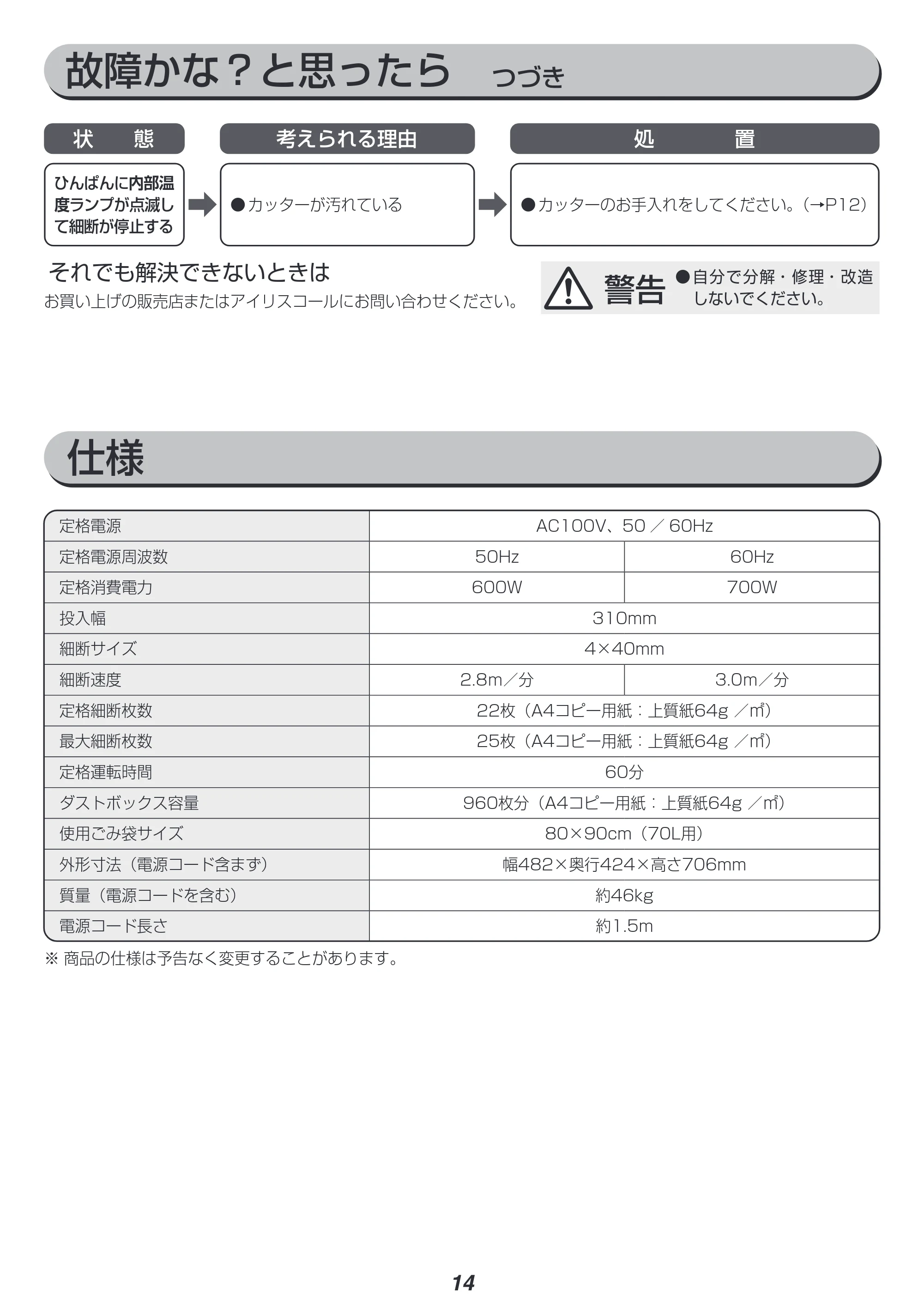 アイリスオーヤマ OF325C 取扱説明書 — 原本ページ — 14ページ
