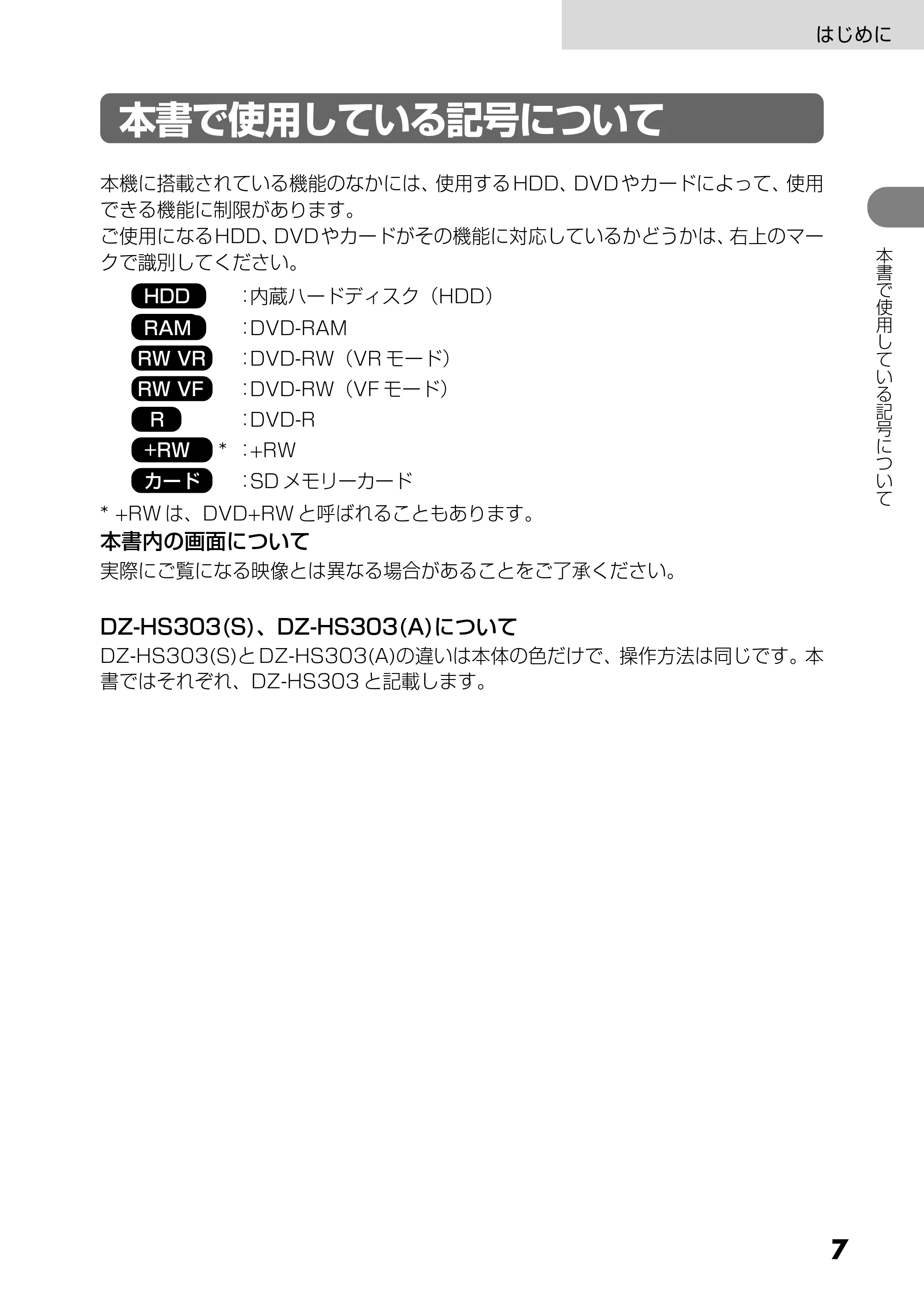 日立 DZ-HS303 取扱説明書 — はじめに — 原本ページ — 7ページ