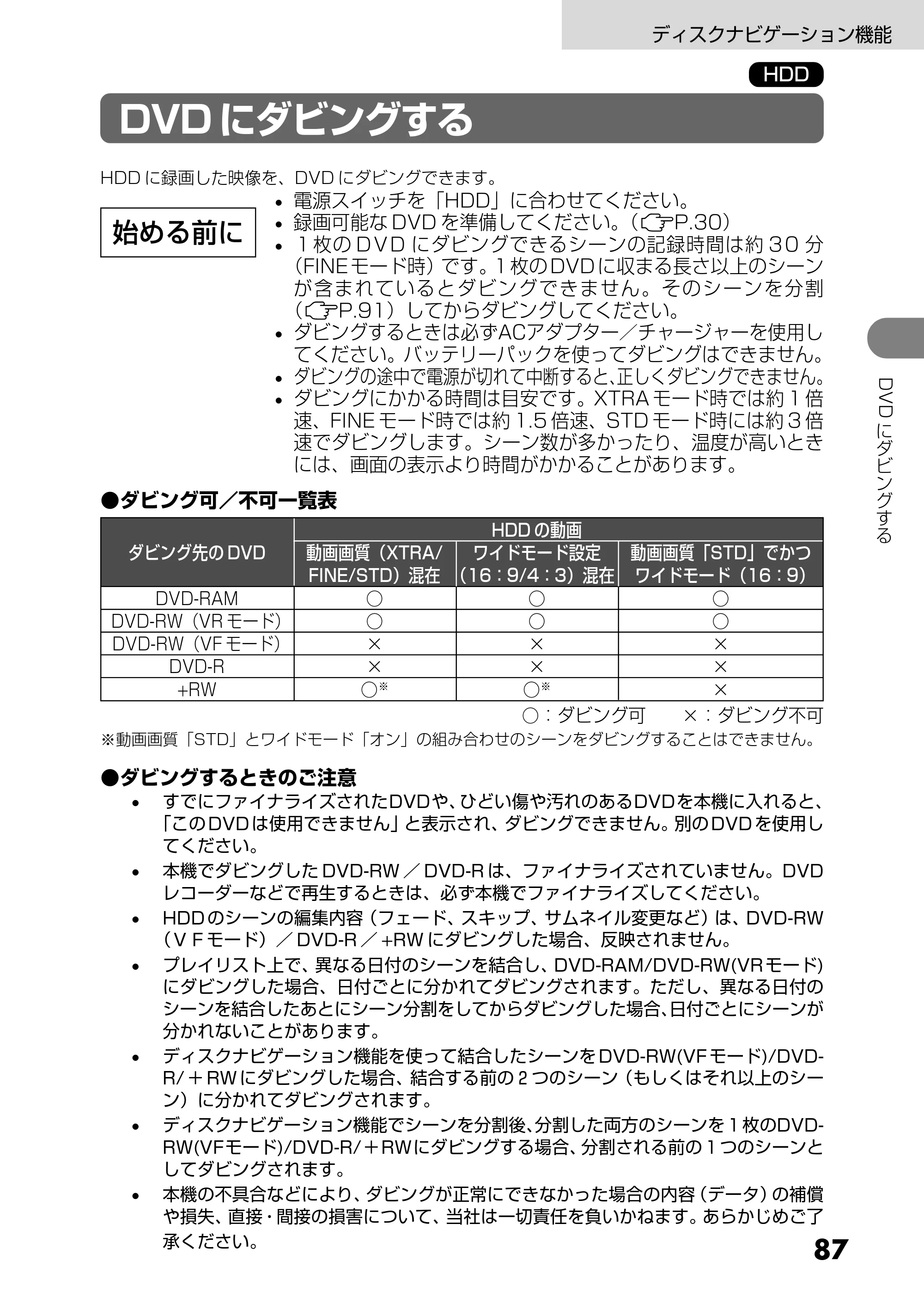日立 DZ-HS303 取扱説明書 — DVD にダビングする — 原本ページ — 87ページ