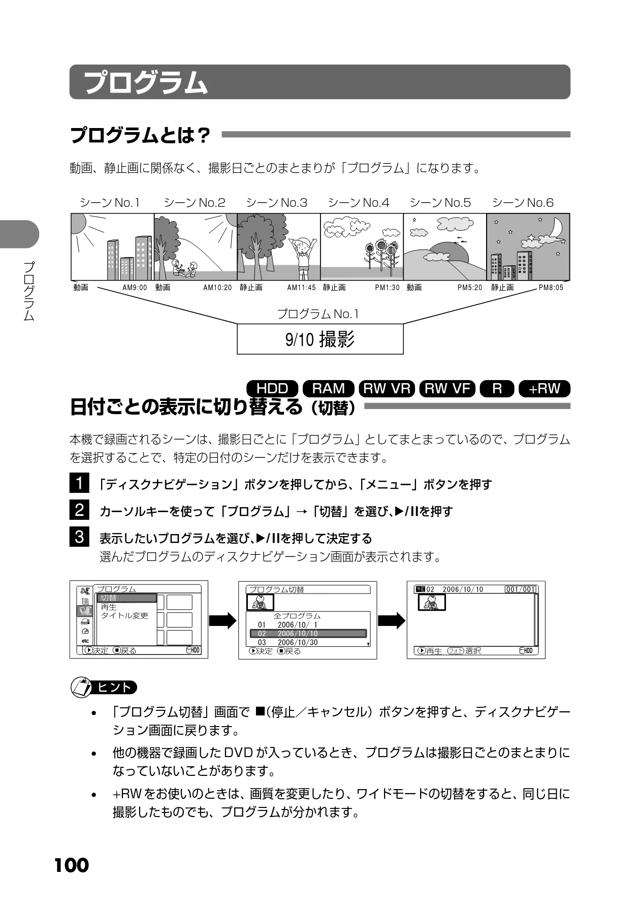 日立 DZ-HS303 取扱説明書 — プログラム — 図版 100-1 — 100ページ