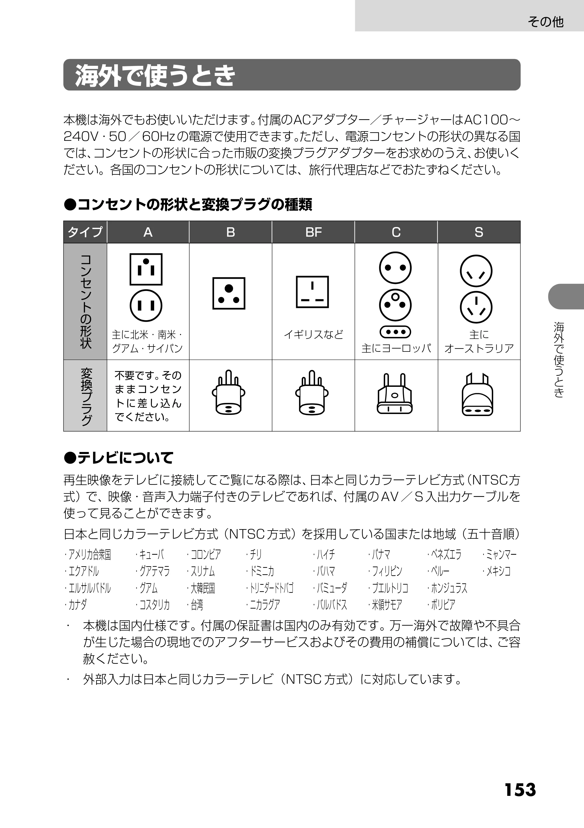 日立 DZ-HS303 取扱説明書 — 海外で使うとき — 原本ページ — 153ページ