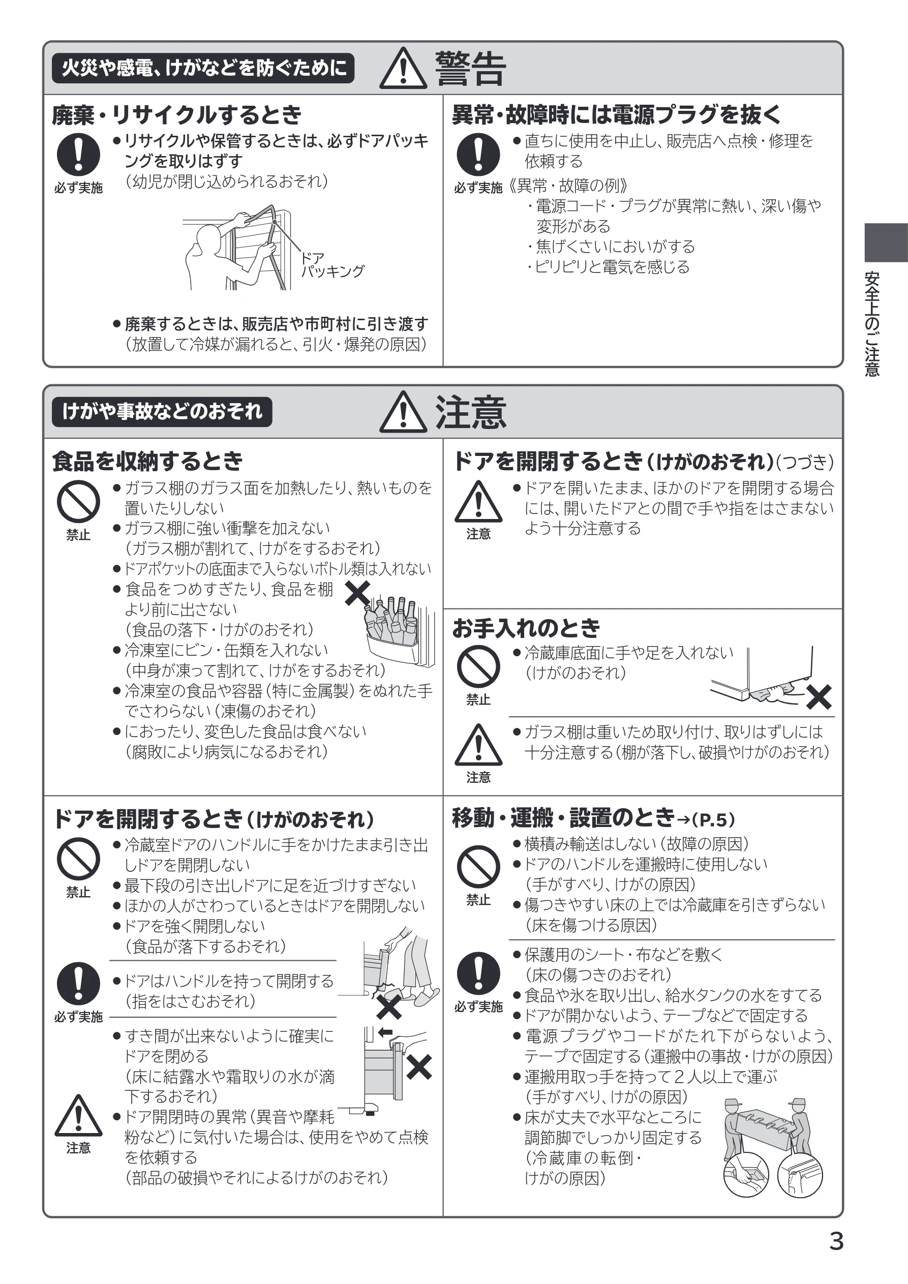 日立 R-27X 取扱説明書 — 火災や感電、けがなどを防ぐために 警告 — 図版 3-1 — 3ページ