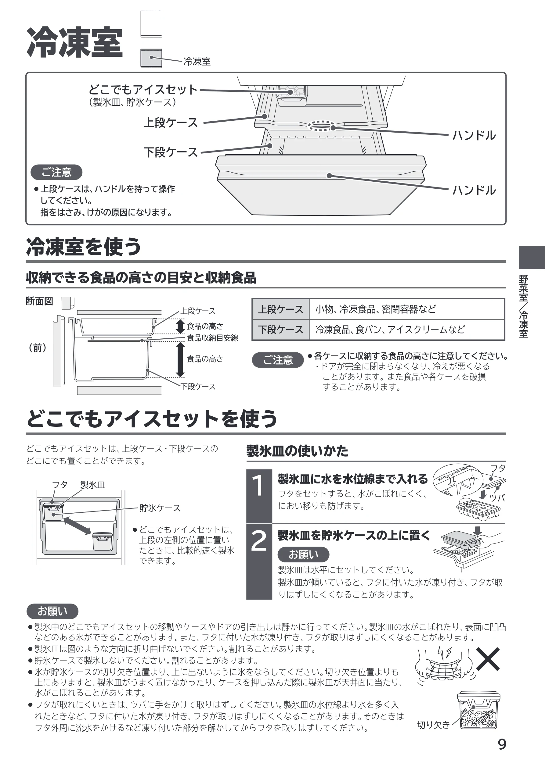 日立 R-27X 取扱説明書 — 冷凍室 — 図版 9-1 — 9ページ