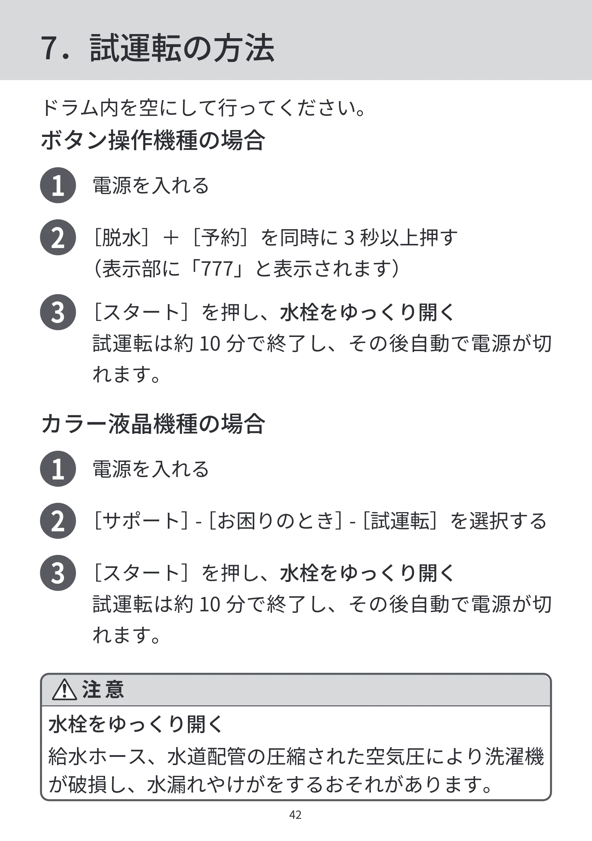 日立 BD-SVX120PL / BD-SVX120PR / BD-STX130PL 据付説明書 — 7.試運転の方法 — 原本ページ — 42ページ