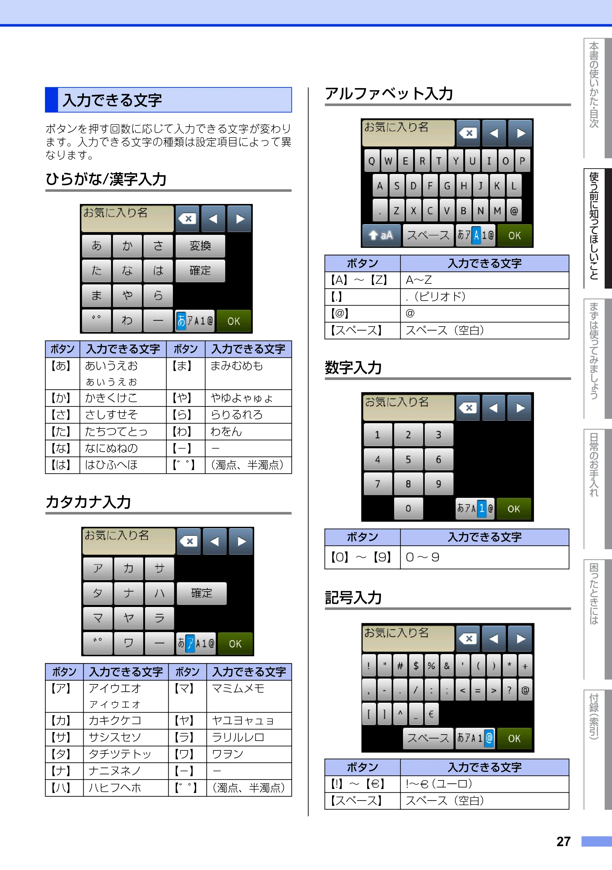 ブラザー MFC-L2720DN / MFC-L2740DW ユーザーズガイド ～基本編～ — 入力できる文字 — 原本ページ — 27ページ