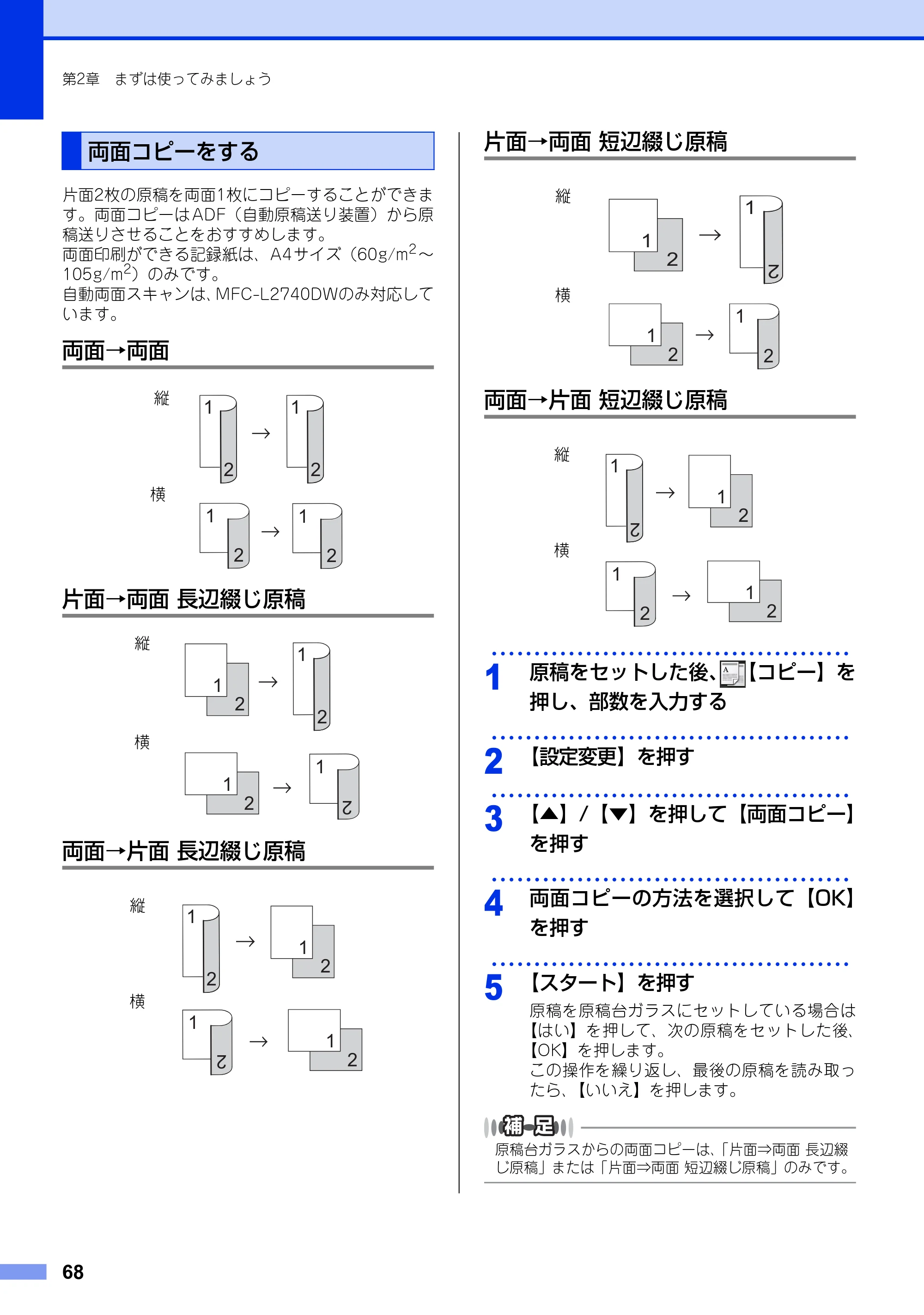 ブラザー MFC-L2720DN / MFC-L2740DW ユーザーズガイド ～基本編～ — 両面コピーをする — 原本ページ — 68ページ