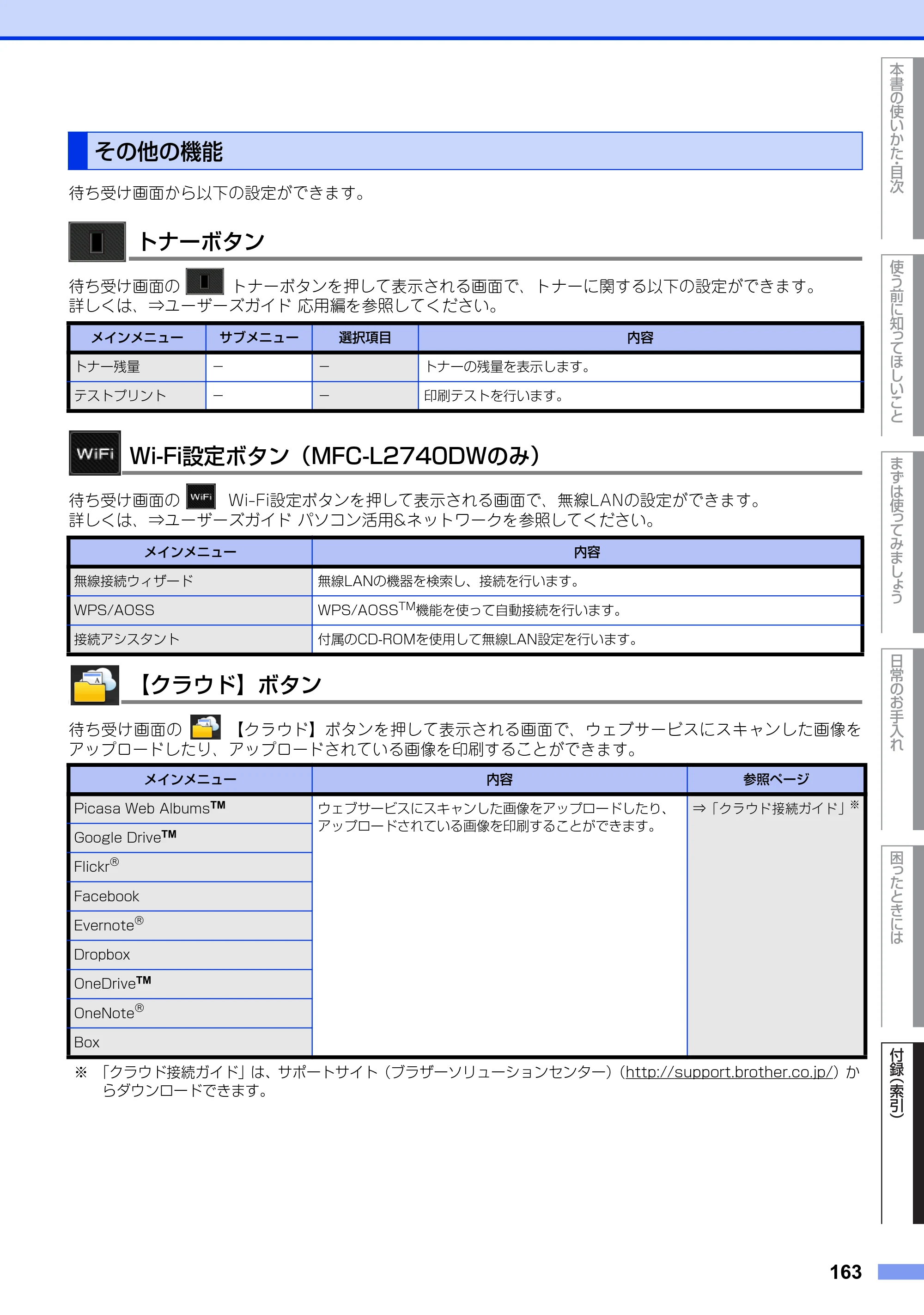 ブラザー MFC-L2720DN / MFC-L2740DW ユーザーズガイド ～基本編～ — その他の機能 — 原本ページ — 163ページ